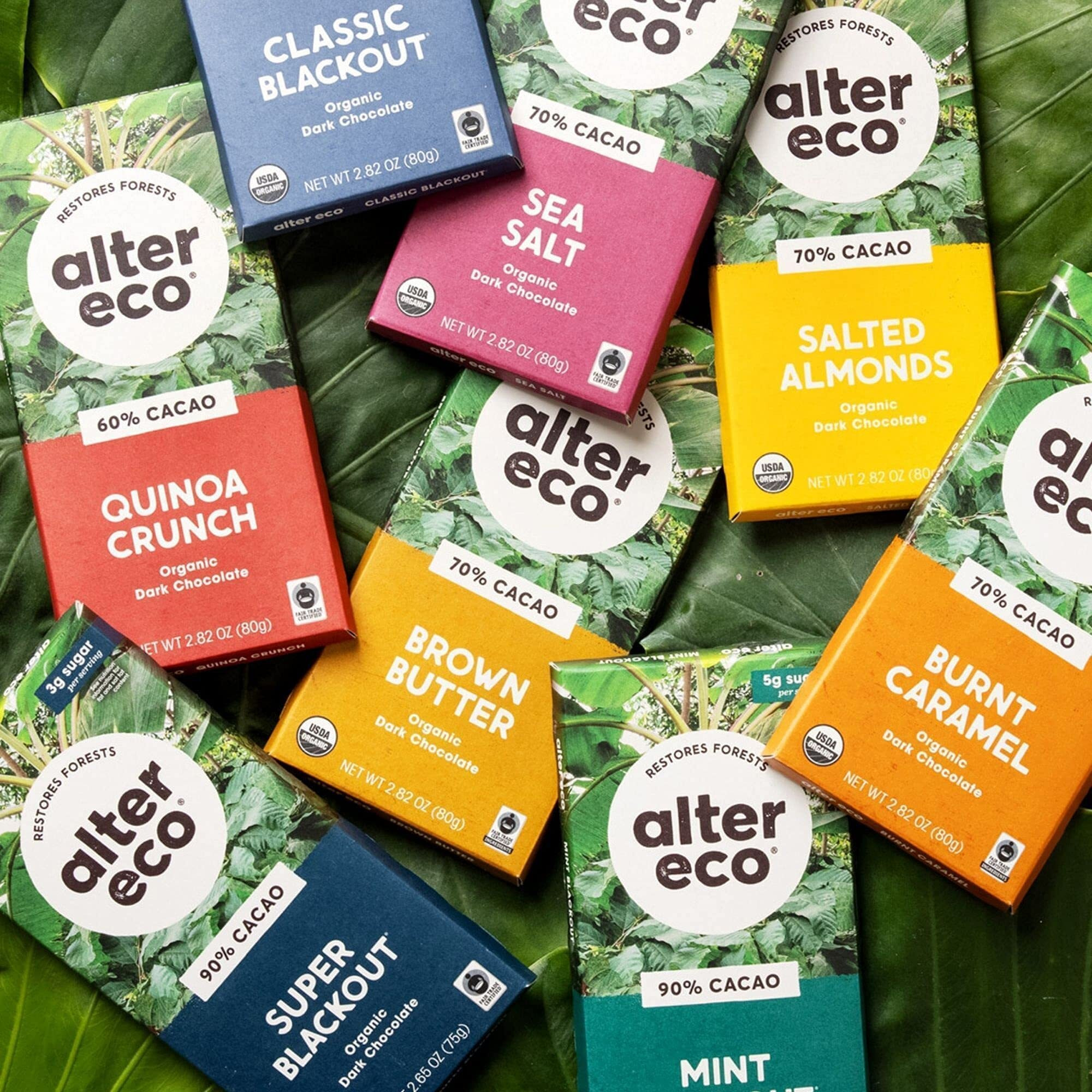 Alter Eco | Dark Chocolate Variety 4-Pack | Super Blackout, Sea Salt, Brown Butter And Burnt Caramel | Fair Trade, Organic, Non-Gmo, Gluten Free | 4 Flavors, 1 Of Each Bar