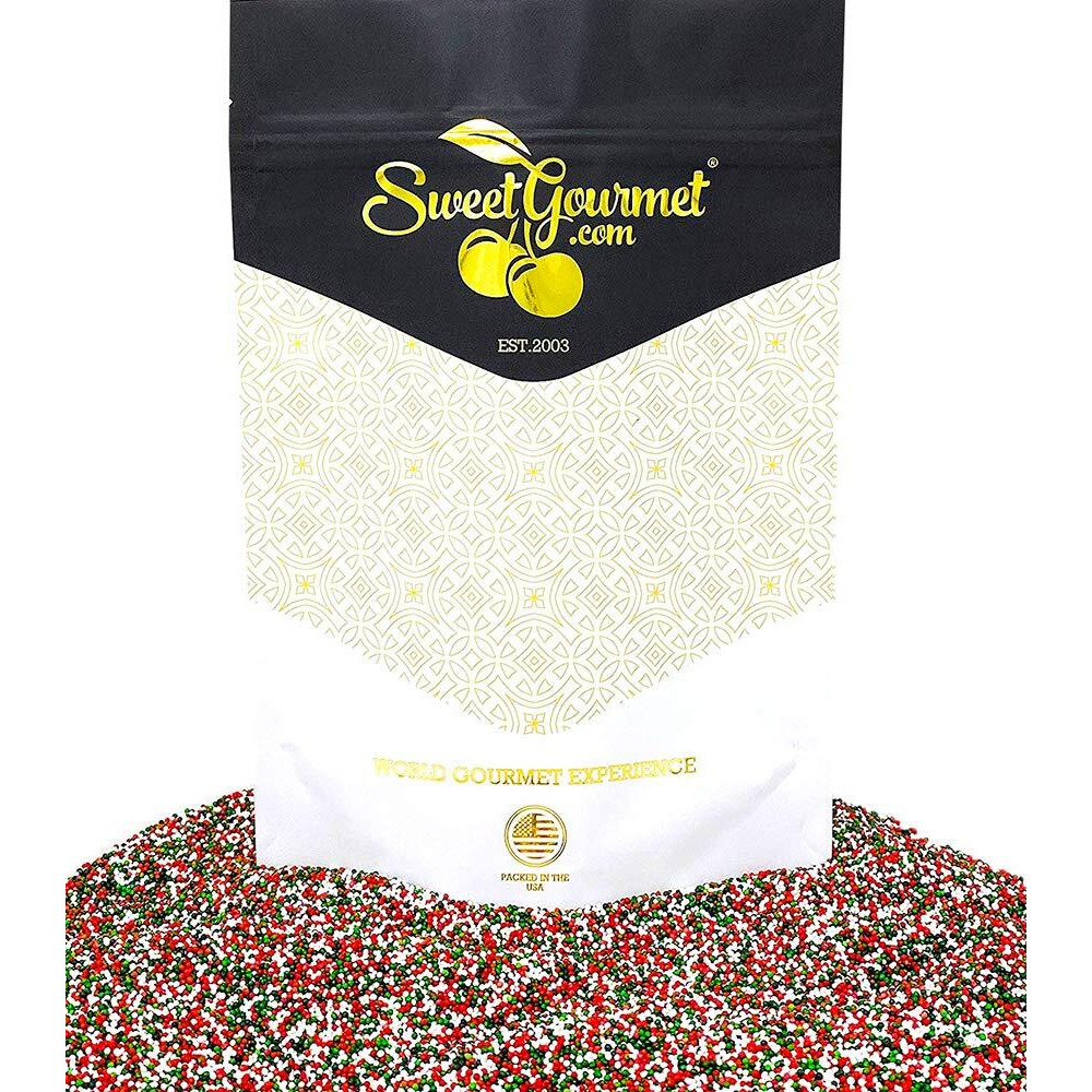 Sweetgourmet Jingle Mix | Red Green White Christmas Nonpareils | 2 Pounds