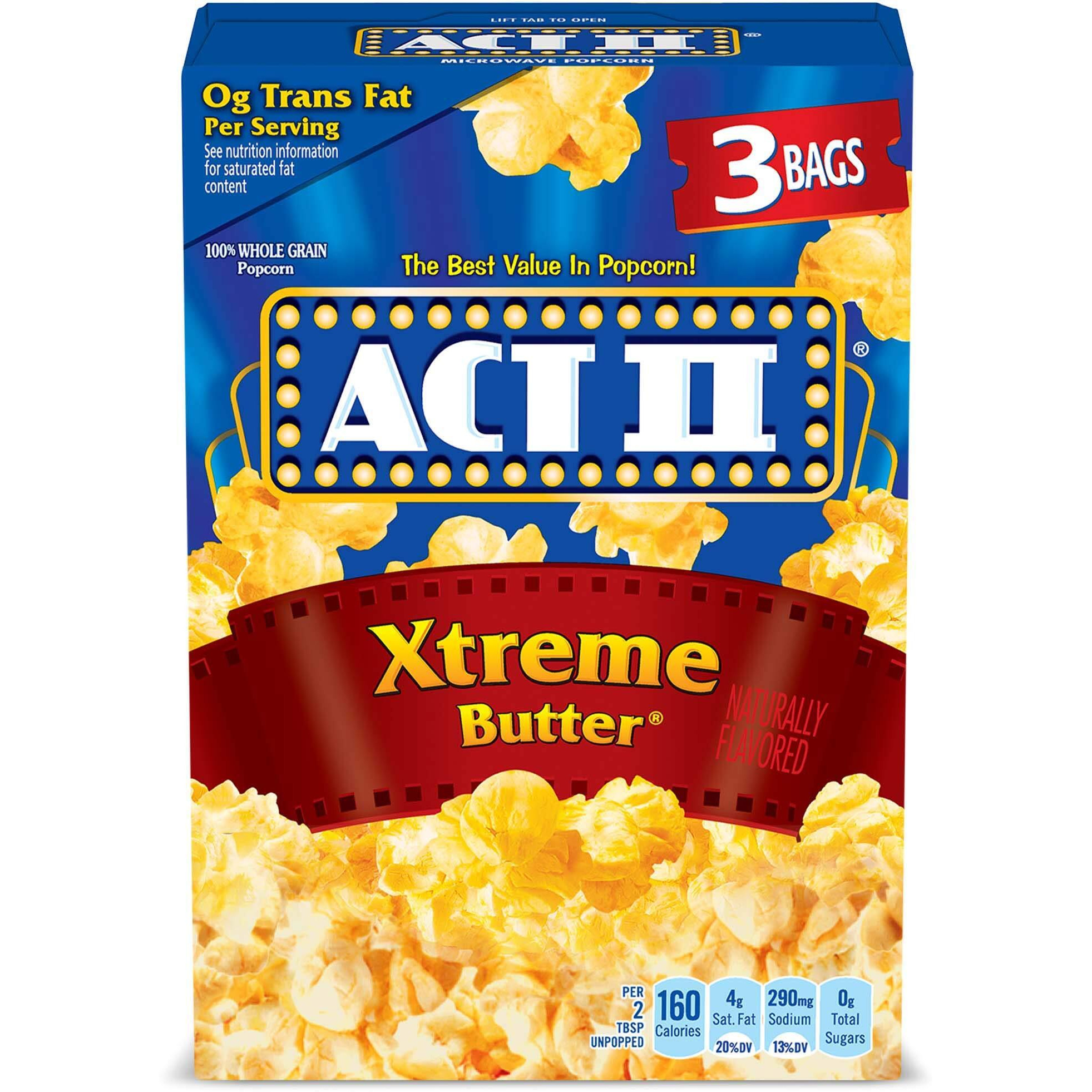 Act Ii Xtreme Butter Microwave Popcorn Bags, 3-Count (Pack Of 12)