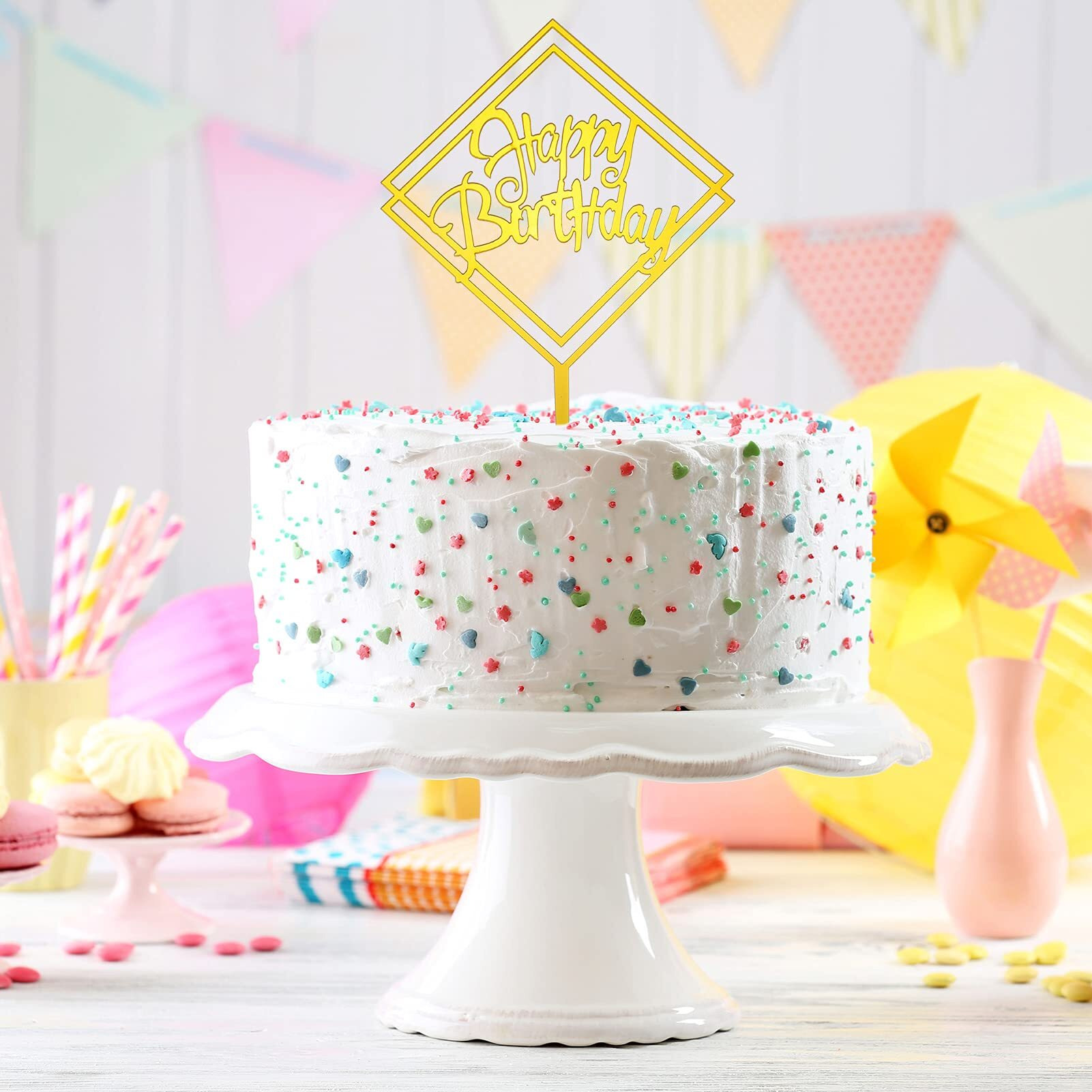 Joeleli 107 Pieces Cake Money Box Kit, 6 Pieces Happy Birthday Cake Topper,100 Pieces Clear Bags Connected Pockets, Cake Money Pull Out Kit For Birthday Party Gift, Cake Decoration(Gold)