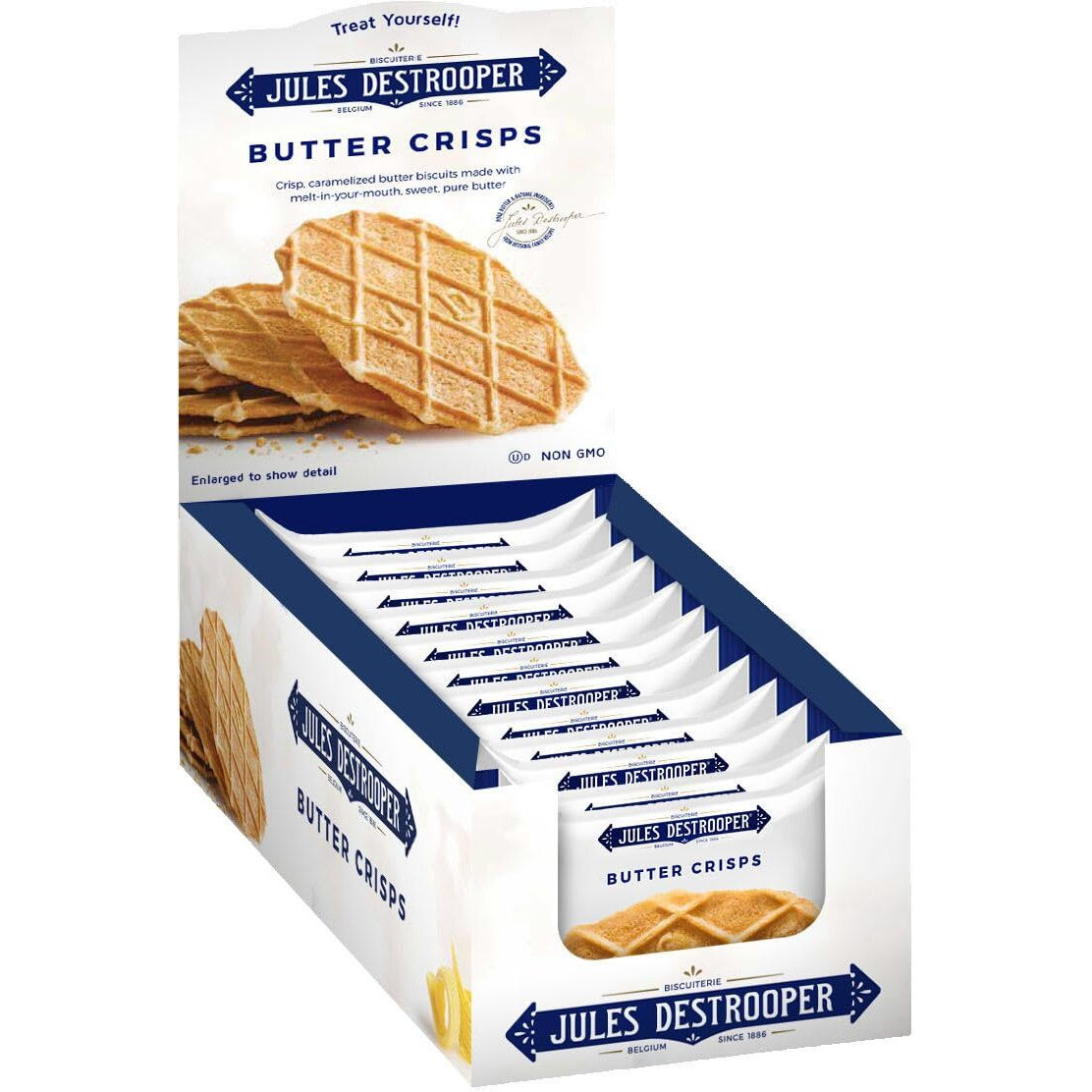 Jules Destrooper Mini Butter Crisp Snack Packs - Crisp, Caramelized Waffle Cookies, Certified Kosher Dairy, Non-Gmo, Authentic Biscuits Made In Belgium, 4 Crisps Per Pack, Box Of 12, On-The-Go Snack
