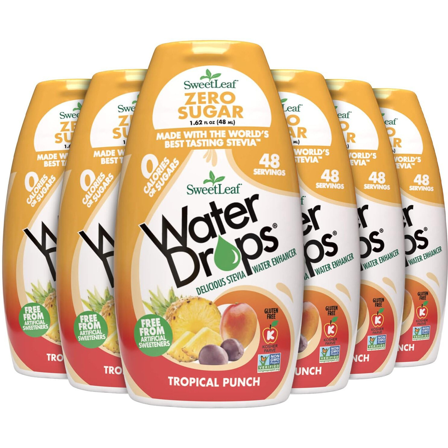 Sweetleaf Water Drops, Tropical Punch - Sugar-Free Water Enhancer Drops, Stevia & Monk Fruit Sweetener Water Flavoring, 1.62 Oz (Pack Of 6)