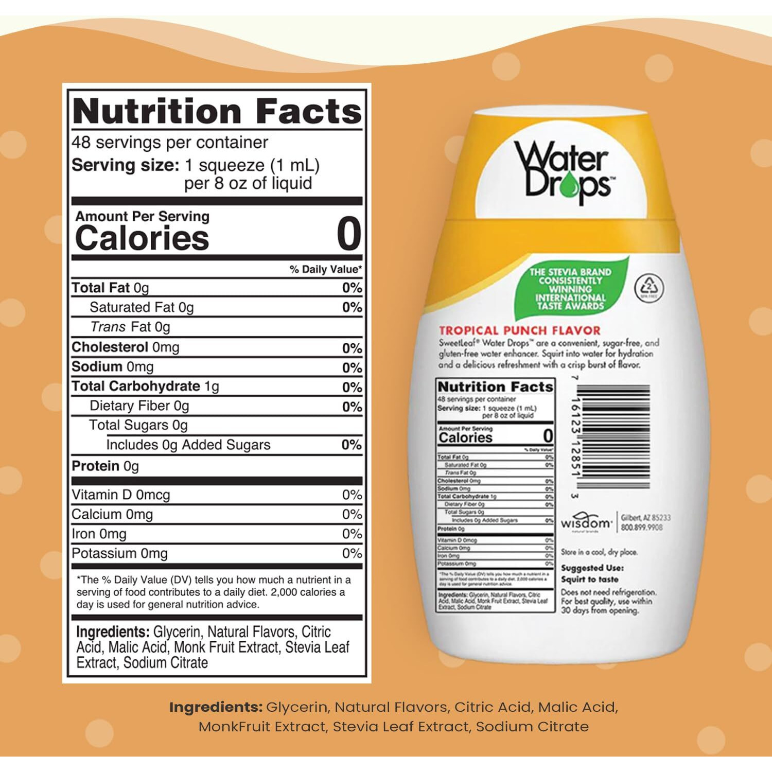 Sweetleaf Water Drops, Tropical Punch - Sugar-Free Water Enhancer Drops, Stevia & Monk Fruit Sweetener Water Flavoring, 1.62 Oz (Pack Of 6)