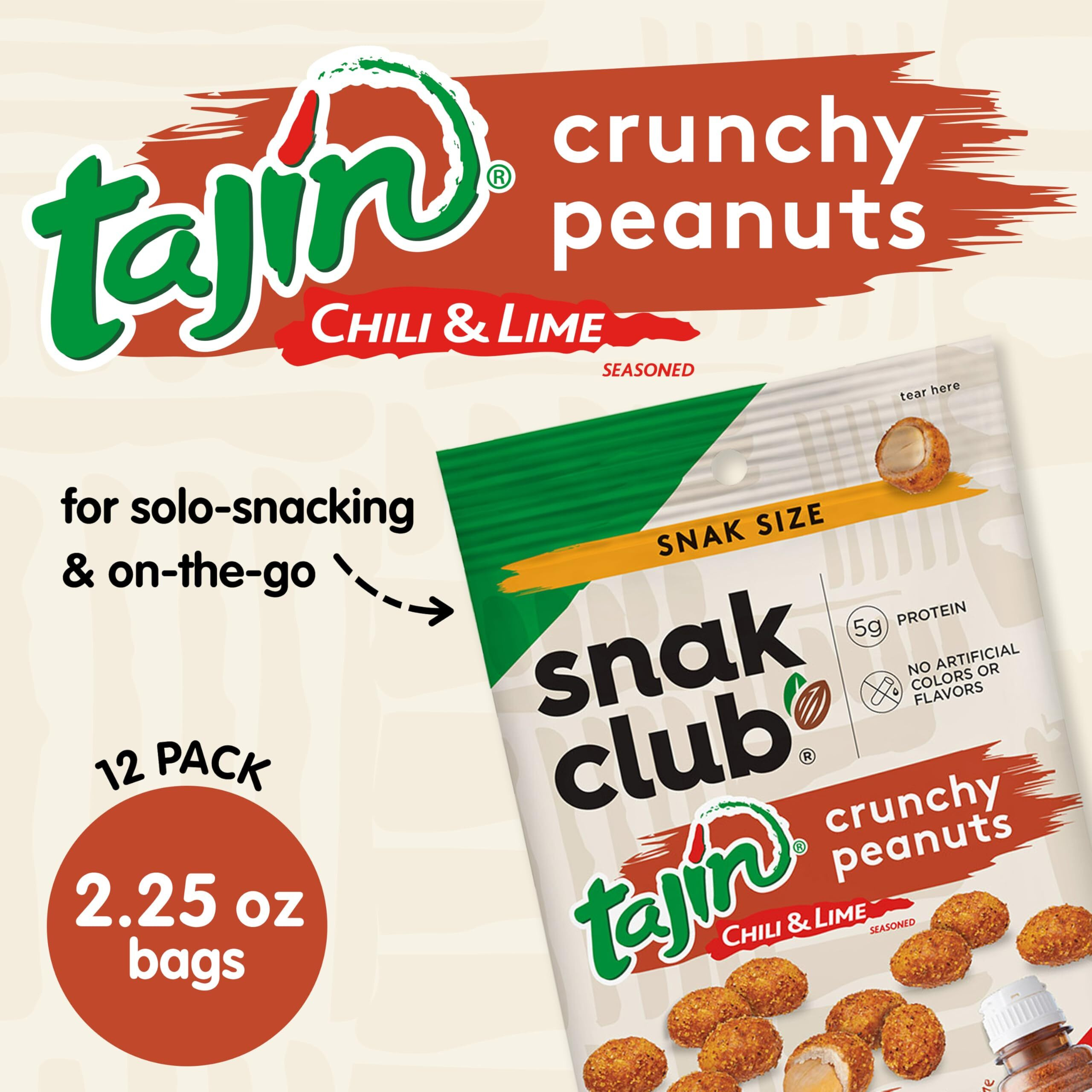 Snak Club Tajin Crunchy Peanuts, Nuts With Chili And Lime Seasoning, Mild, No Artificial Colors Or Flavors, 2.25 Oz Snack Bags, 12 Pack