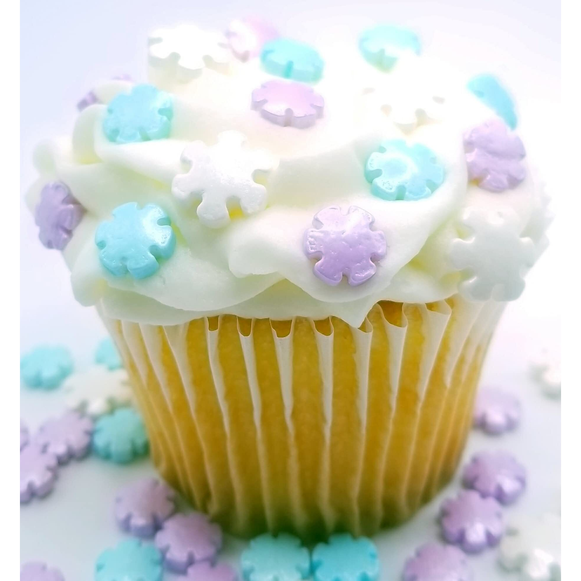 Ncs Blue, Purple And White Snowflakes Edible Candy Toppers, 8 Ounces - Great For Cupcakes, Cookies, Cakes, Cake Pops, And Party Tables