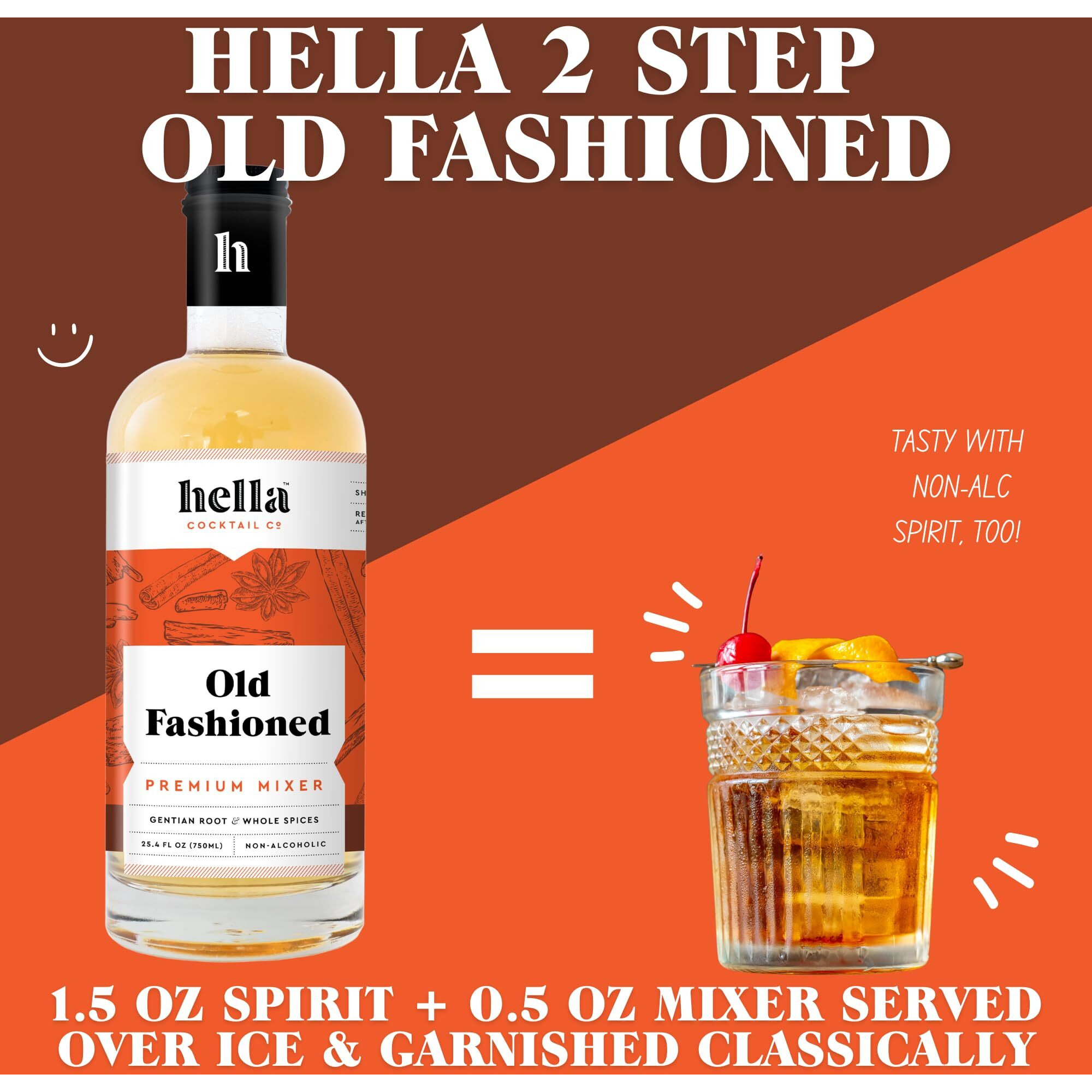 Hella Cocktails Mixers - Margarita, Bloody Mary, Moscow Mule And Old Fashioned (750Ml 3-Pack, Old Fashioned)