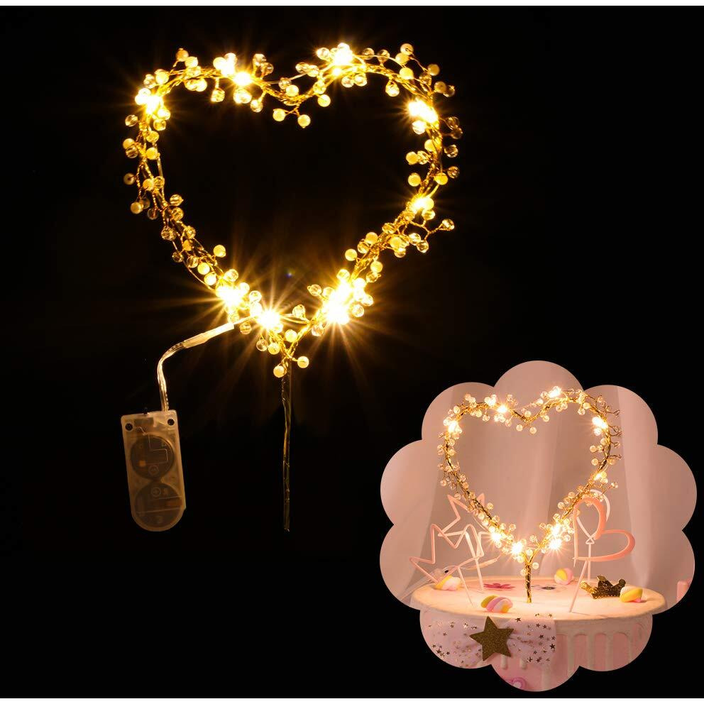 Kipetto Love Heart Pearl Cake Toppers With Led Light For Birthday Wedding Anniversary Party Decor