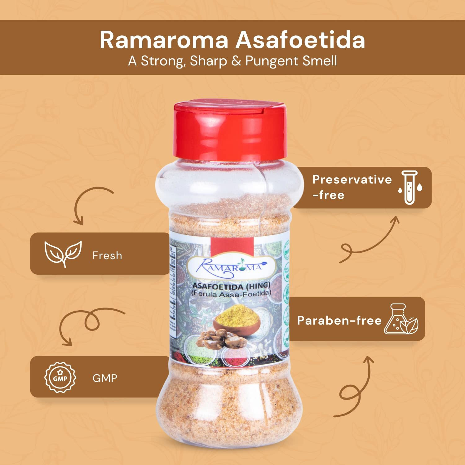 Ramaroma Asafetida (Hing) Ground 3.5Oz (100G) ~ All Natural | Salt Free | Vegan | Non-Gmo | Asafoetida Indian Spice | Best For Onion Garlic Substitute