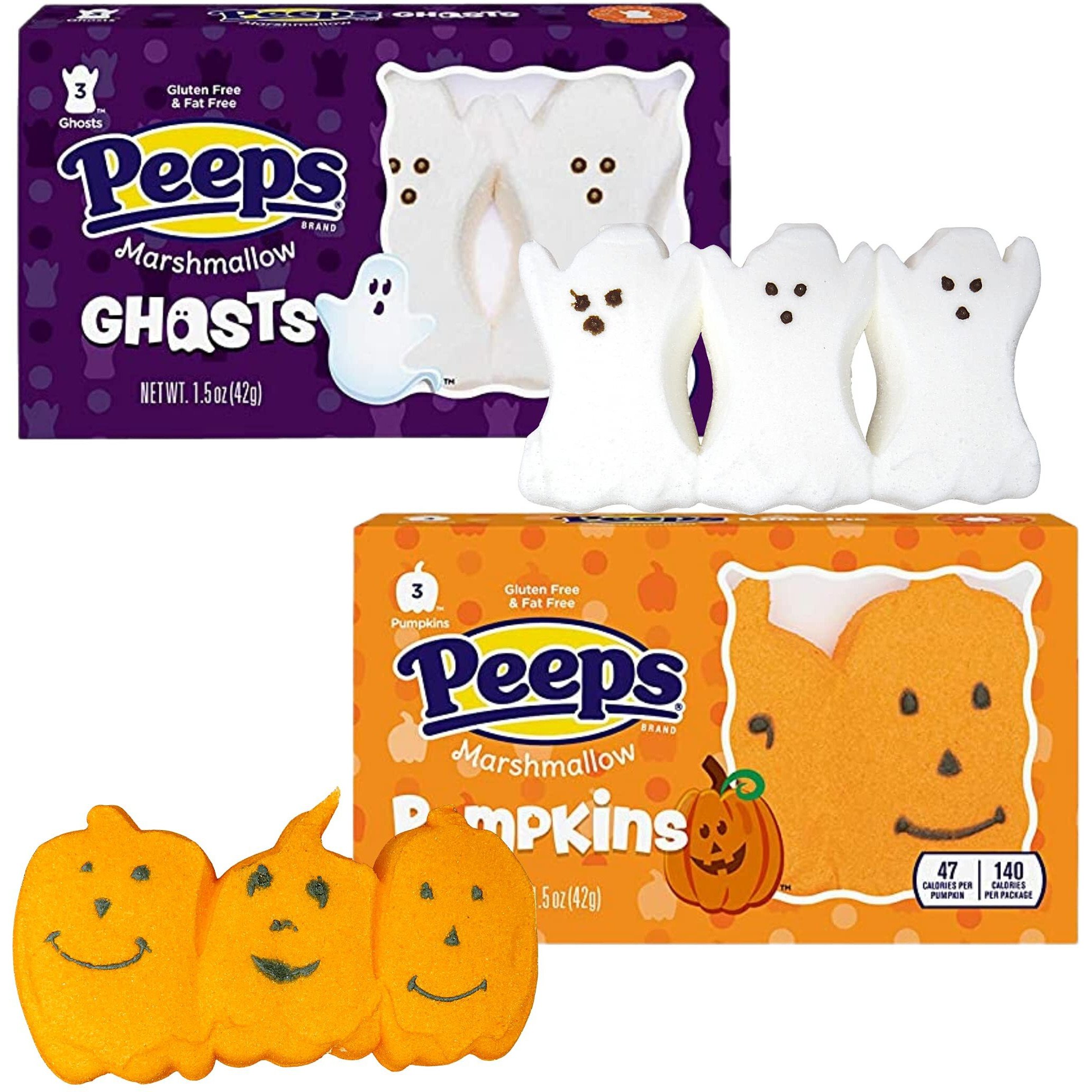 Peeps Halloween Marshmallow Assortment, Packs Of 3 Sugar Skulls, Monsters, Pumpkins, And Ghosts Pack Of 5