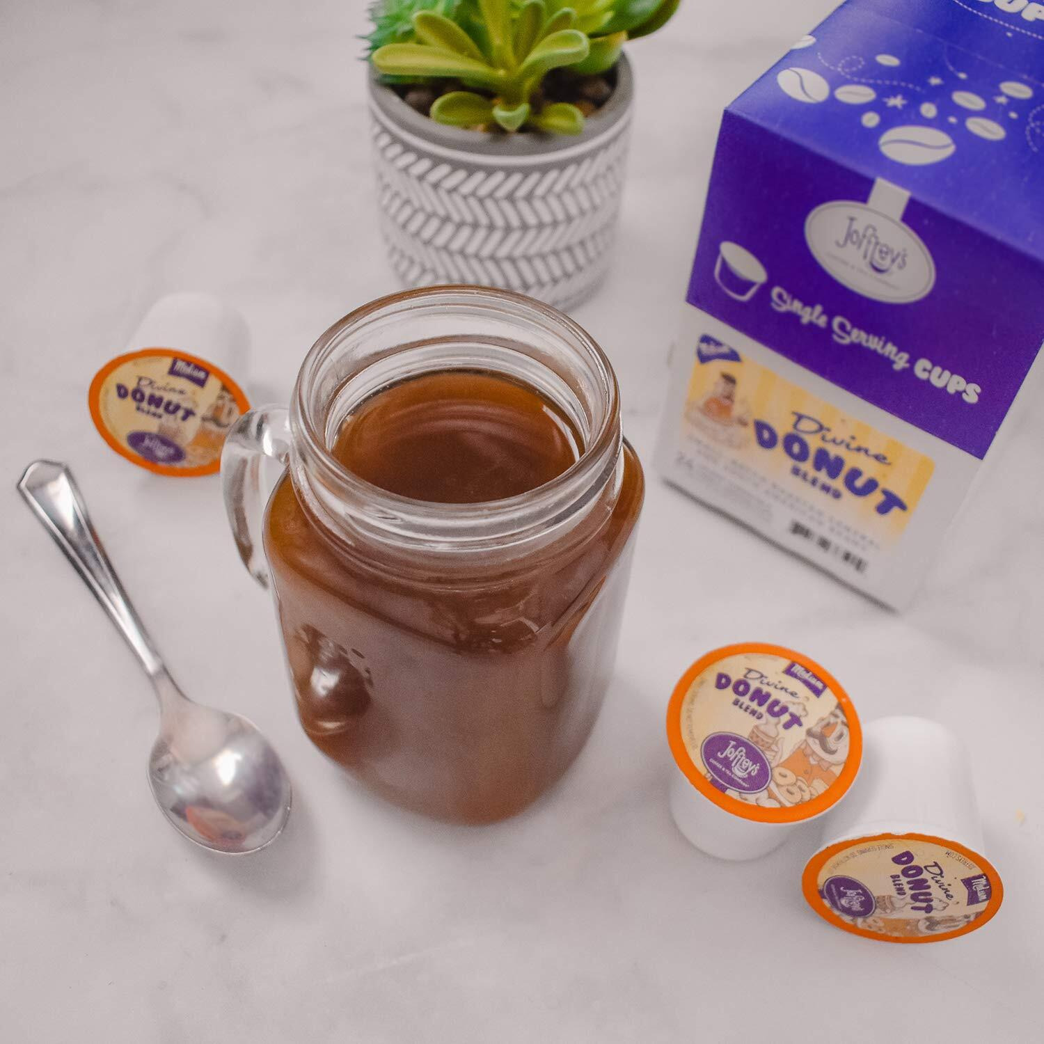 Joffrey's Coffee - Divine Donut Blend, Coffee Blend, Artisan Medium Roast, Arabica Coffee Beans, Well-Balanced Blend, Smooth Flavor & Sweet Finish, Keurig 2.0 Compatible (Single Serve Cup, 24 Count)