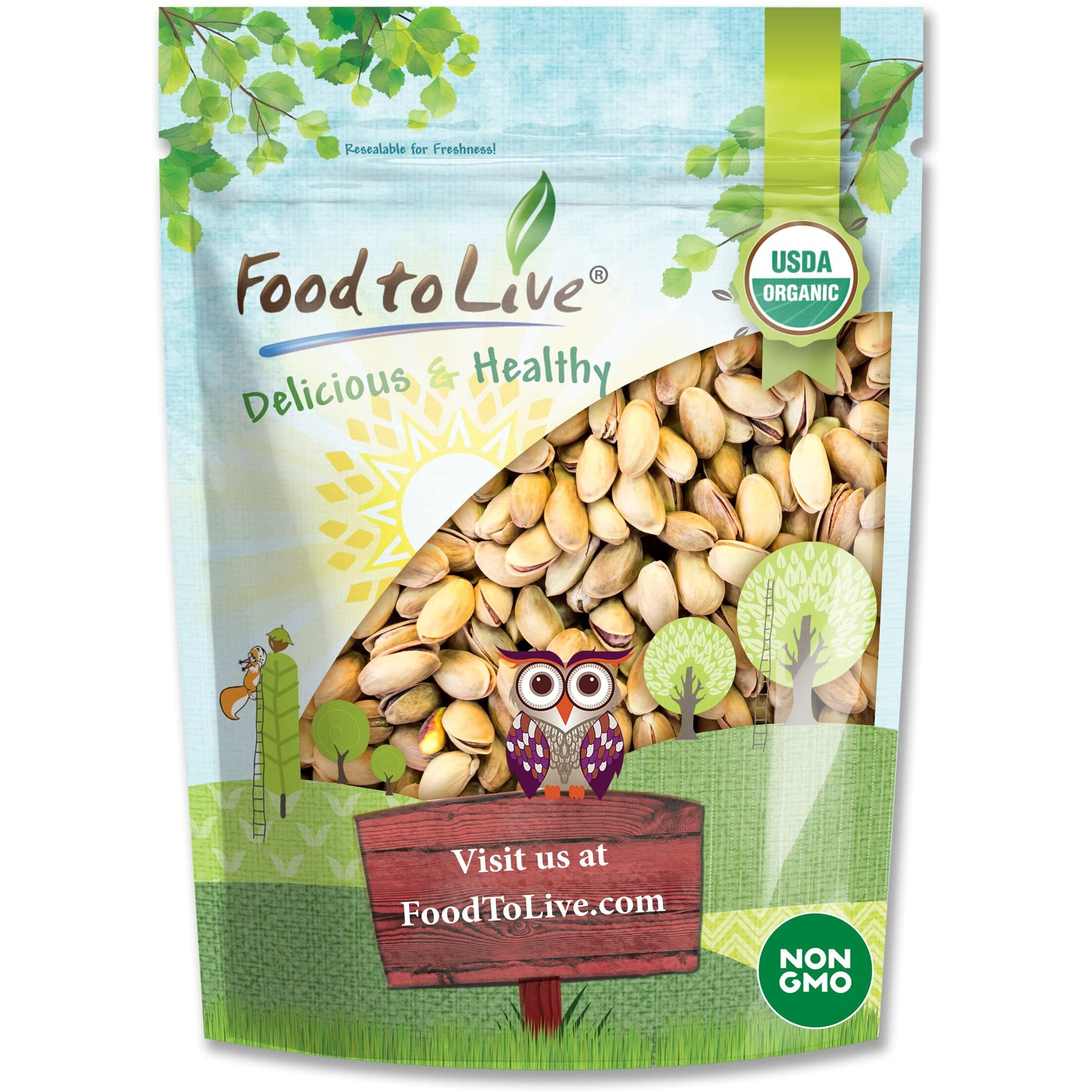 Food To Live Organic Pistachios, 2 Pounds In Shell, Dry Roasted With Sea Salt, Non-Gmo, Kosher, Vegan, Bulk