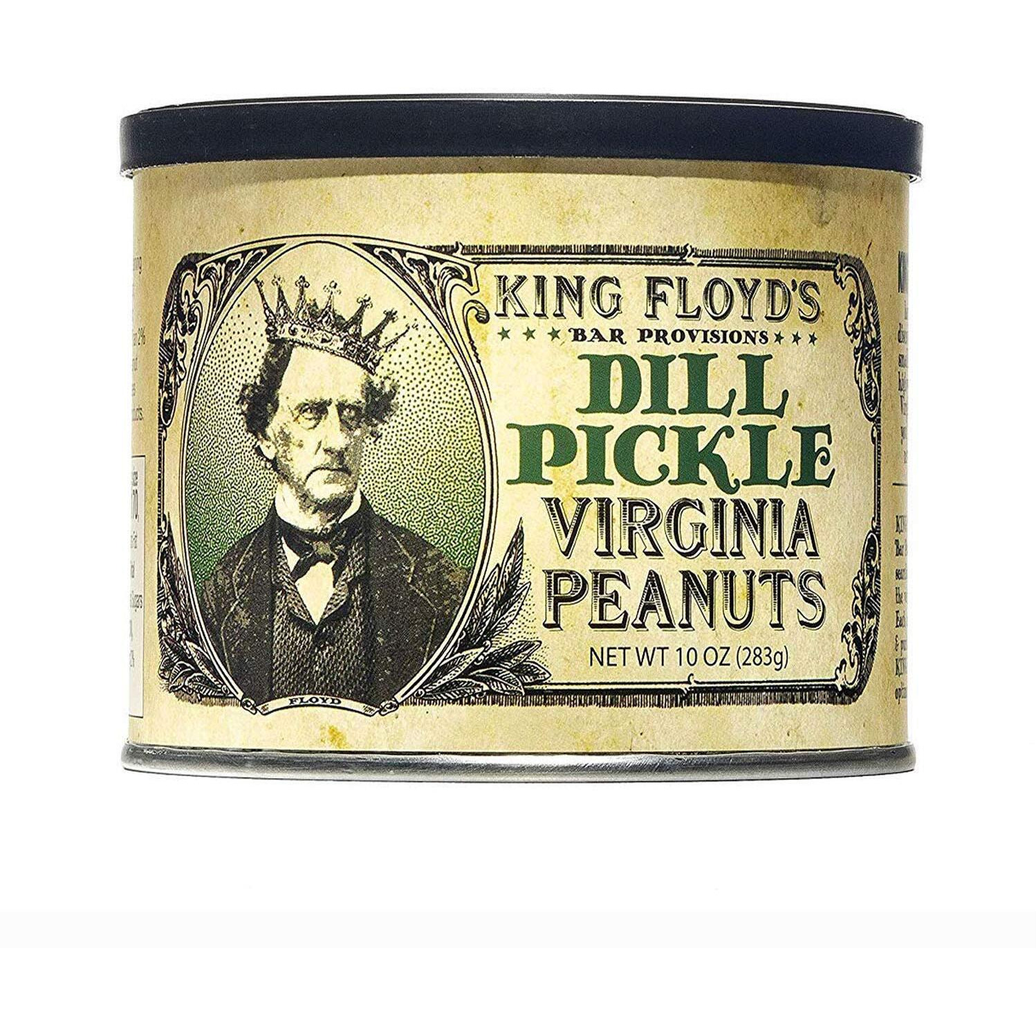 King Floyd's Dill Pickle Virginia Peanuts 10 Oz, Salted Dill Flavored Peanuts, 1 Seller, Resealable Lid, Snack At Your Own Risk, Once You Start Its Difficult Not To Finish The Whole Tin.
