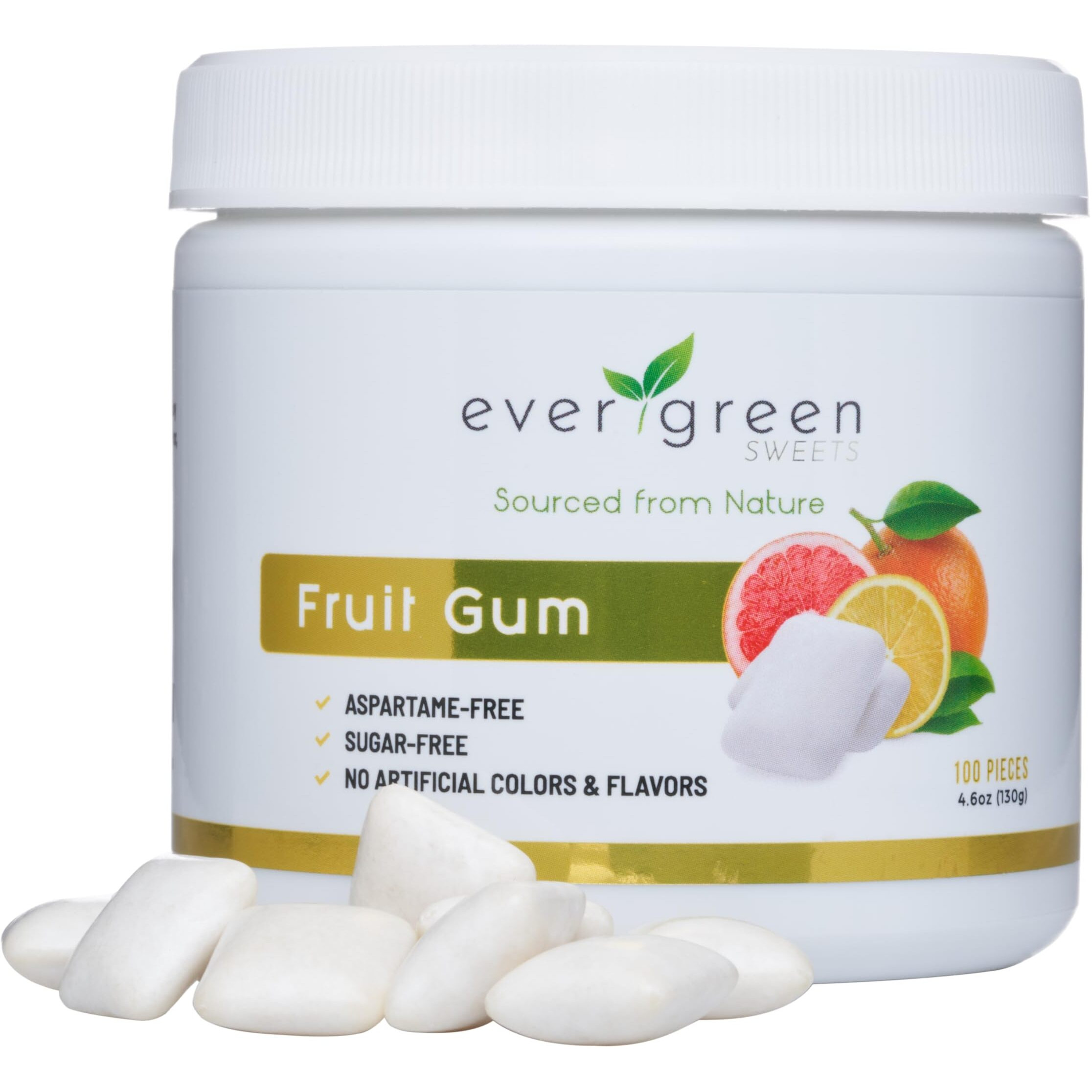 Evergreen Sweets Chewing Gum -100 Pieces Jar - Natural Tropical Fruit Gum Made With Xylitol And Stevia - Sugar-Free, Aspartame Free And Vegan