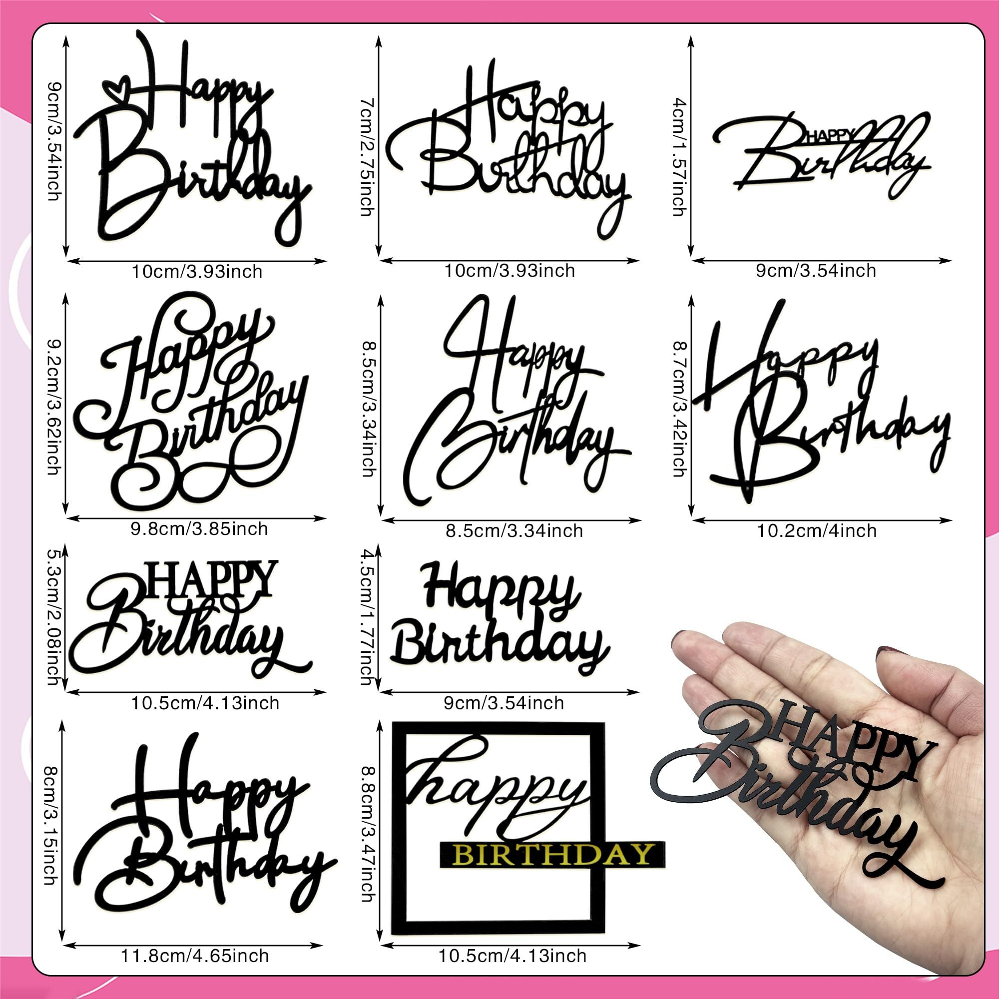 10 Pcs Black Happy Birthday Cake Toppers Mirror Acrylic Cake Topper Side Cake Decorations Cake Inserts Cake Decorating Supplies Cupcake Toppers For Birthday Party Cake Desserts Pastries 10 Styles