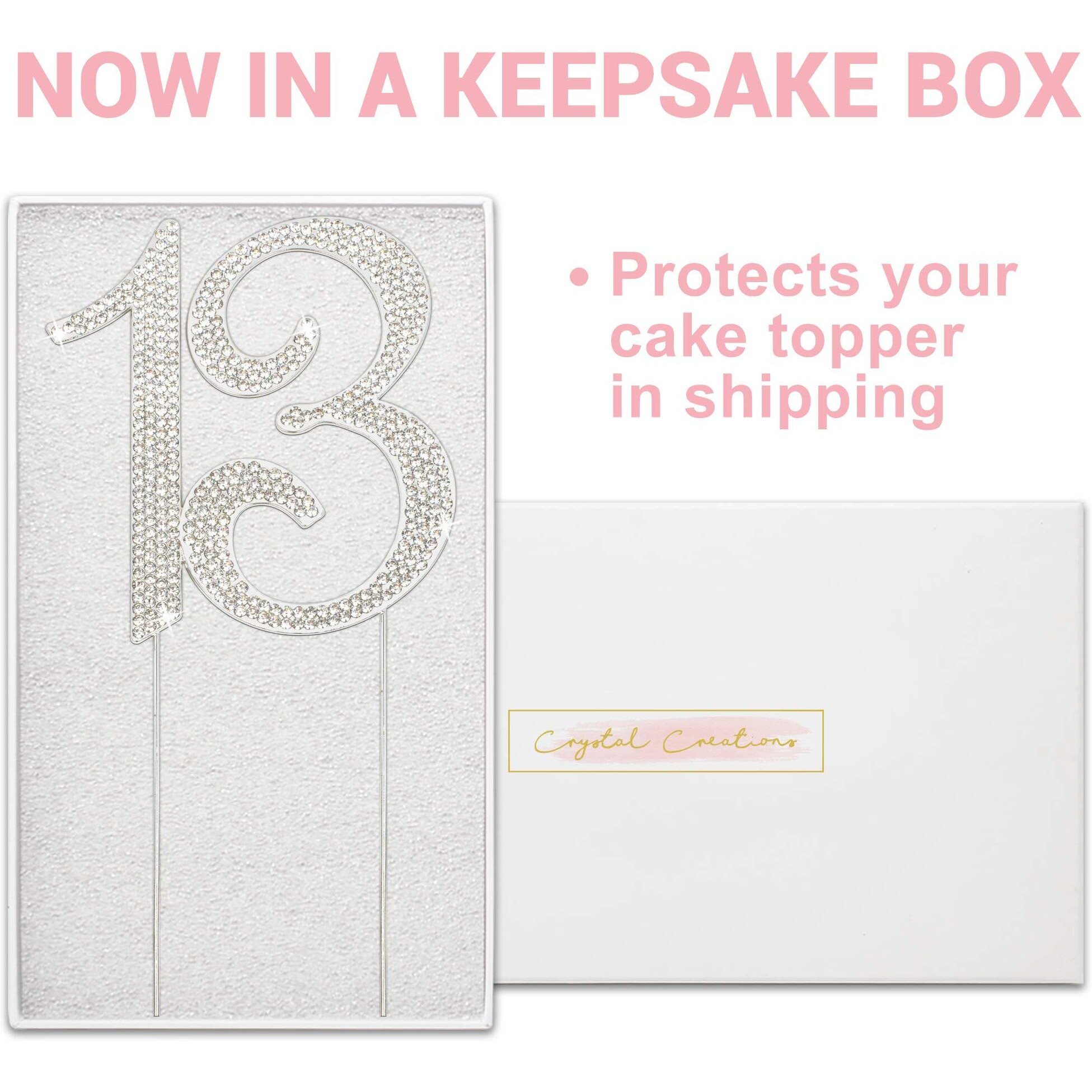 13 Cake Topper - Premium Silver Metal - 13Th Birthday Party Sparkly Rhinestone Decoration Makes A Great Centerpiece - Now Protected In A Box