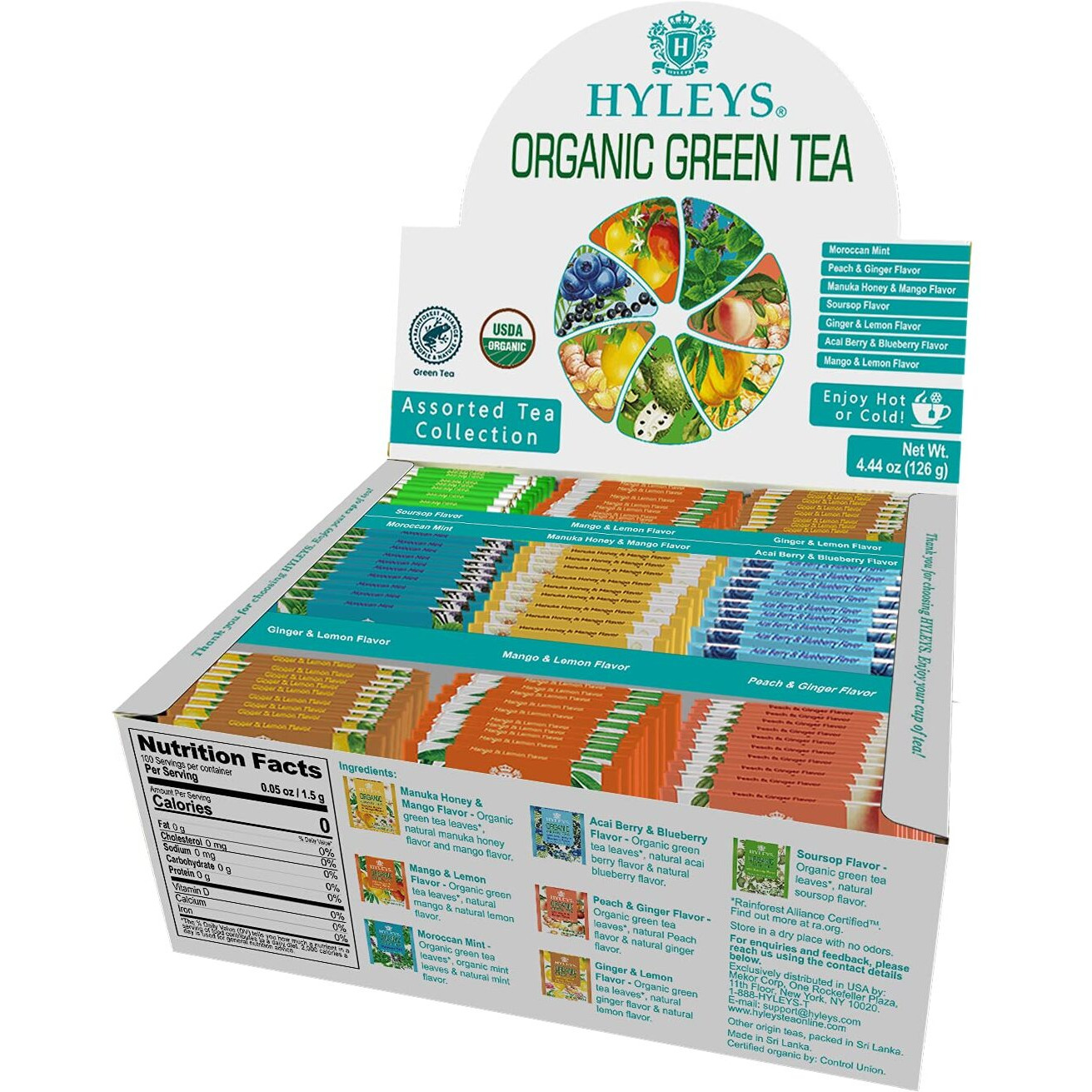 Hyleys Organic Green Tea 7 Assorted Flavors - 84 Tea Bags