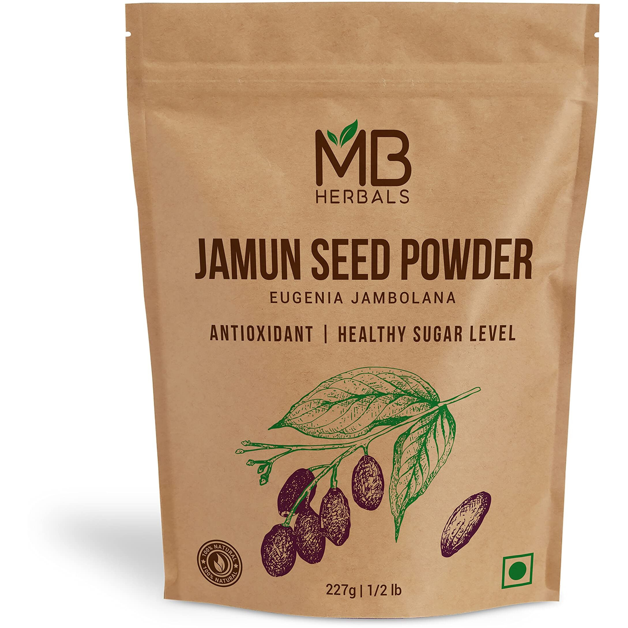 Mb Herbals Jamun Seed Powder 227G (8 Oz) | Eugenia Jambolana | Java Plum Sd. | 75 Days Supply