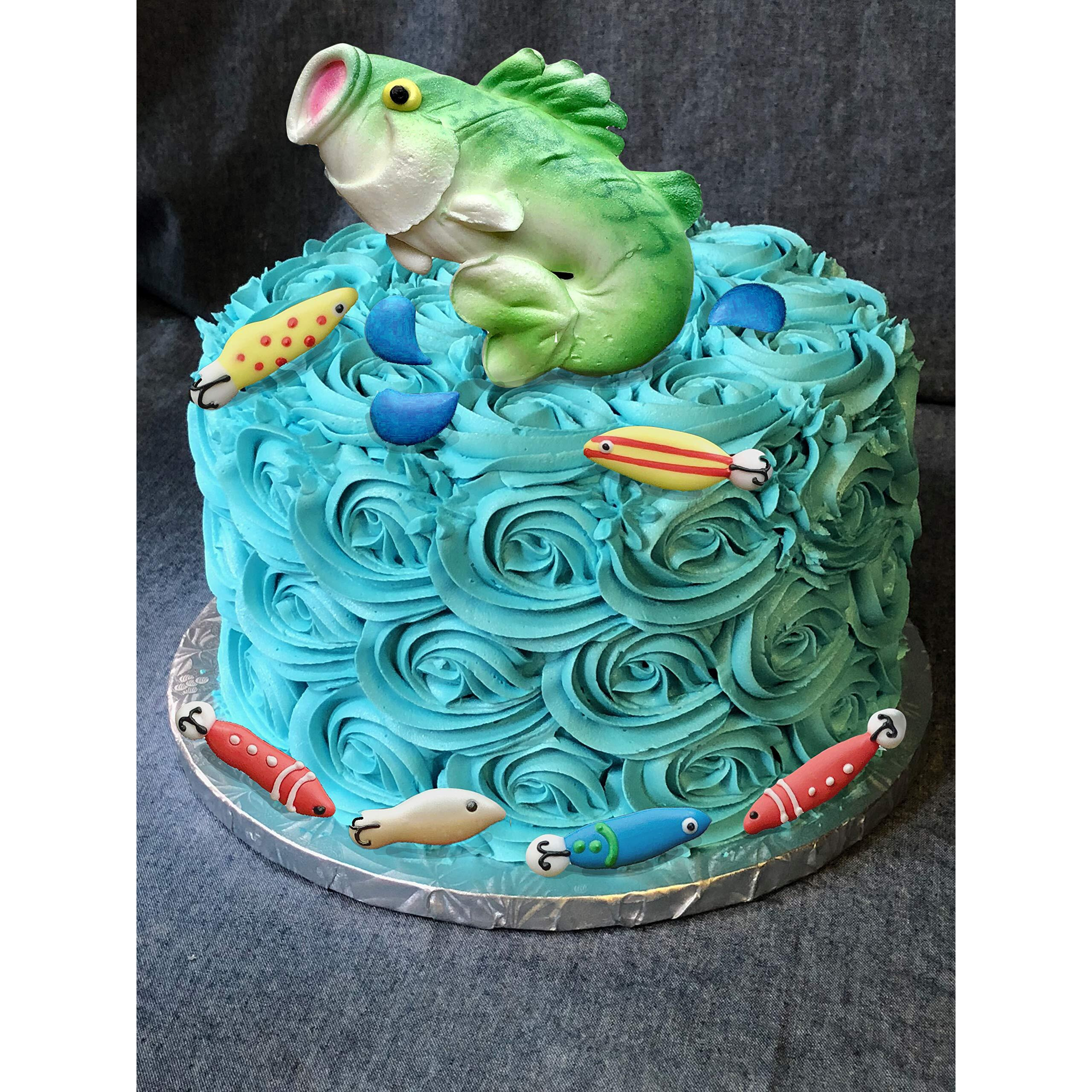 Large Mouth Bass- 10 Pcs Edible Royal Icing Cake Cupcake Topper (Choose Style Below)