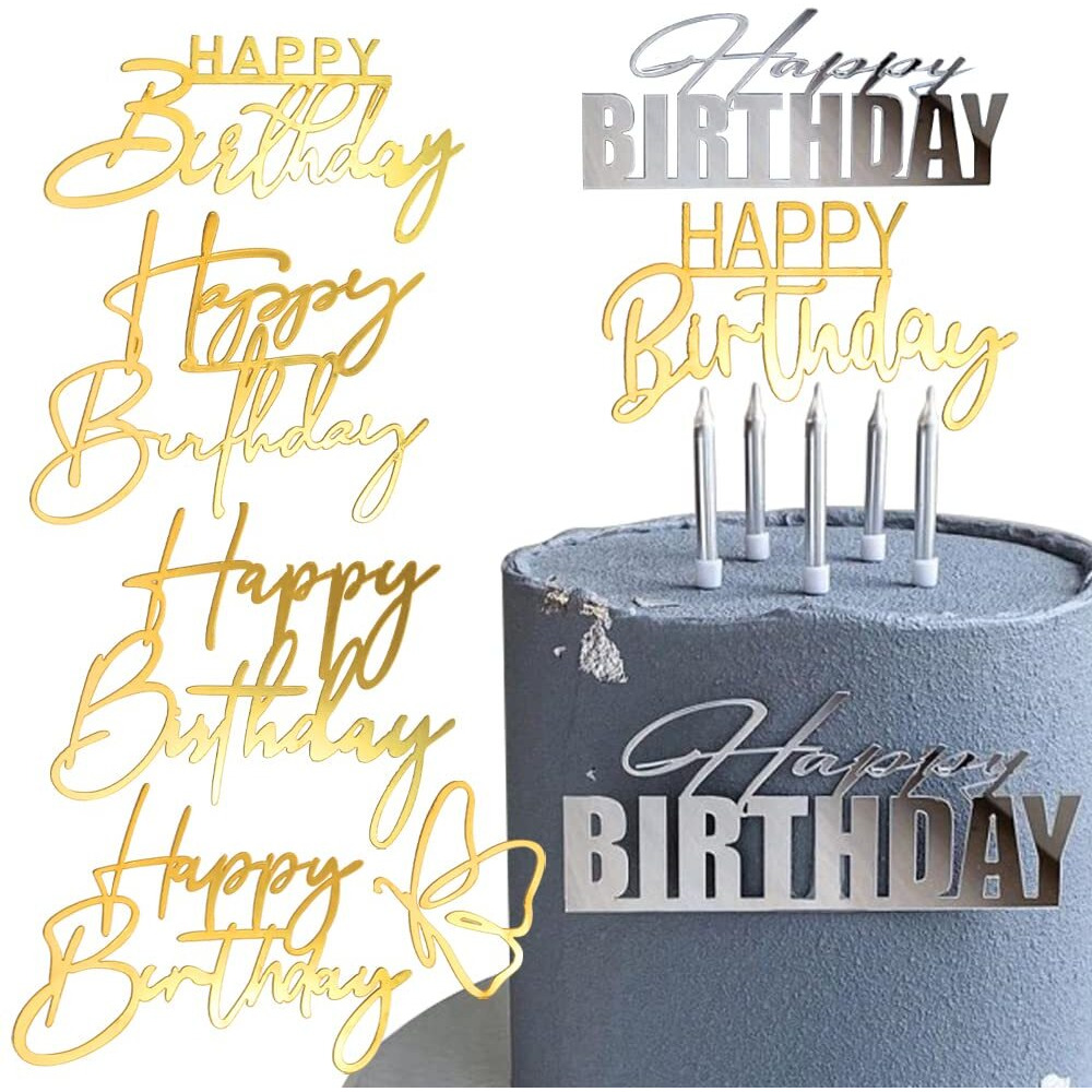 6 Packs Happy Birthday Cake Toppers Side Mirror Acrylic Cake Topper Happy Birthday Cake Decorations Gold Cupcake Toppers Cake Decorating Supplies Kit Diy Cake Decor Cake Tools Birthday Party Supplies