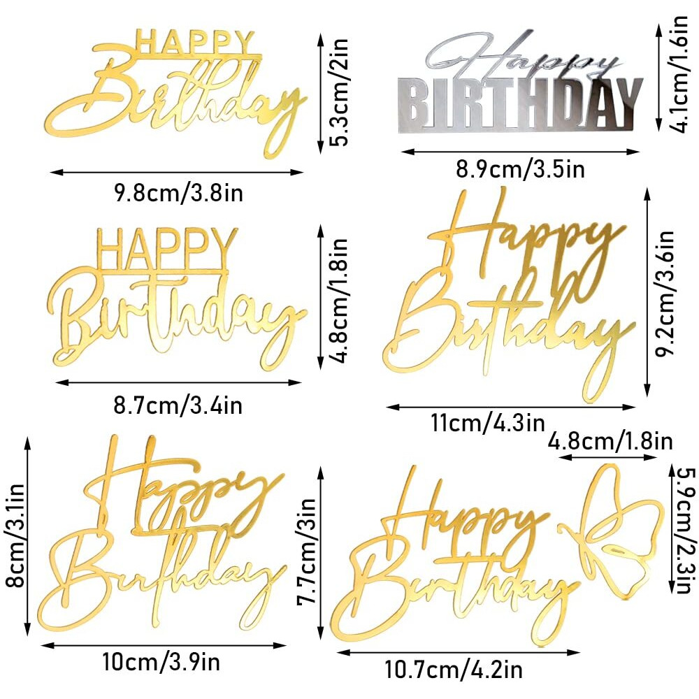 6 Packs Happy Birthday Cake Toppers Side Mirror Acrylic Cake Topper Happy Birthday Cake Decorations Gold Cupcake Toppers Cake Decorating Supplies Kit Diy Cake Decor Cake Tools Birthday Party Supplies