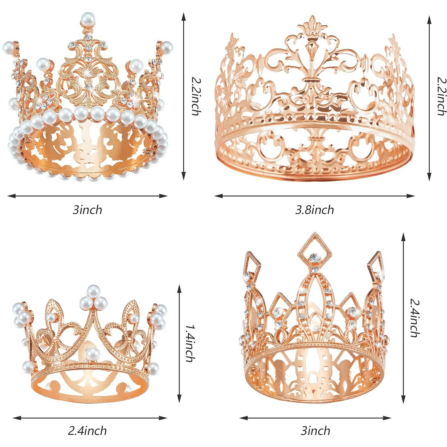 Hotop 4 Pcs Rose Gold Crown Cake Toppers Birthday Mini Flower Bouquet Crown Cupcake Toppers Vintage Rhinestone Pearl Crown Cake Topper Mini Tiara Cupcake Toppers For Baby Shower Birthday Wedding
