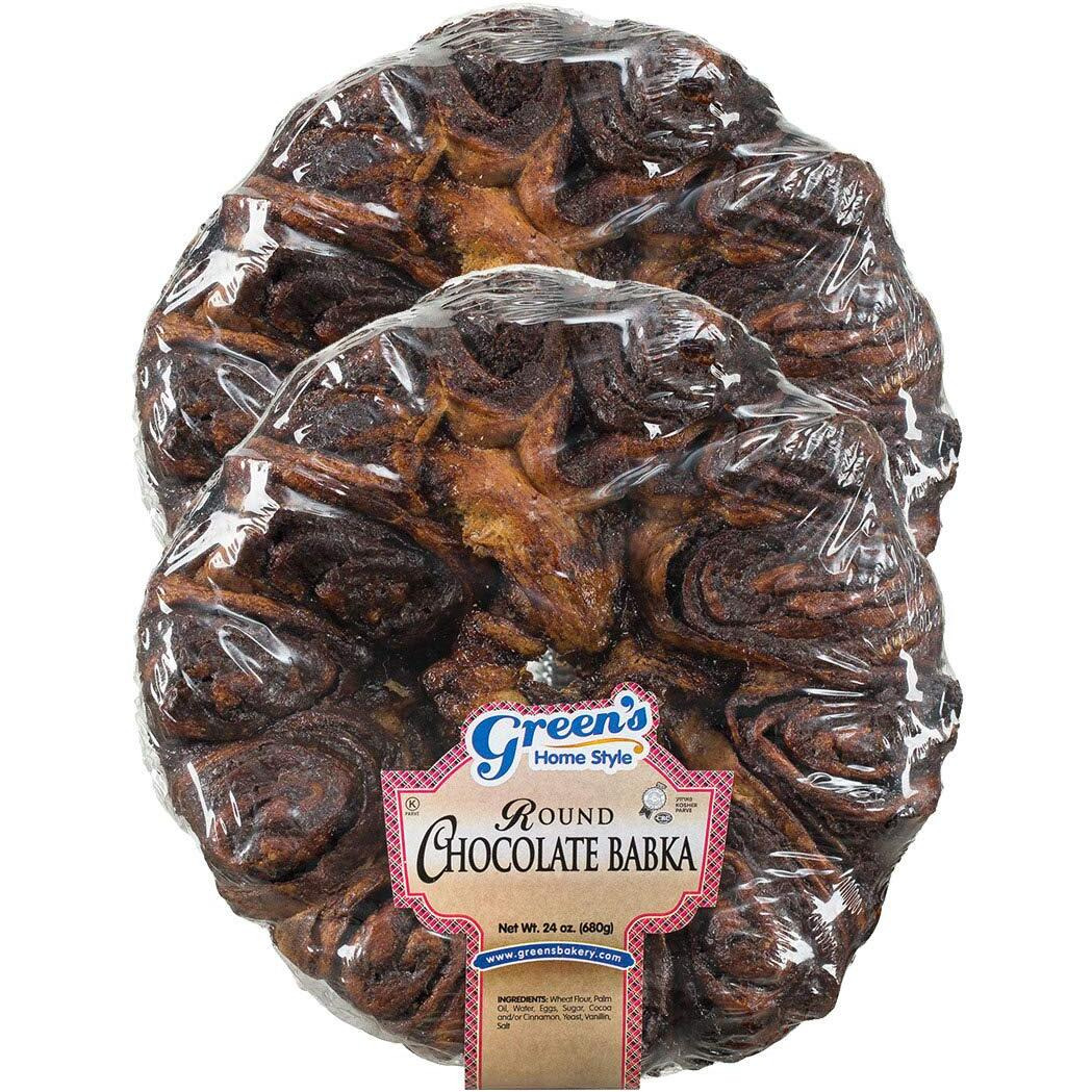 Green's Bakery Chocolate Round Babka Cakes, 2 Pack 24 Oz. Fresh And Delicious, Ok Certified Kosher And Pareve Babka Bread, Dairy Free And Nut Free