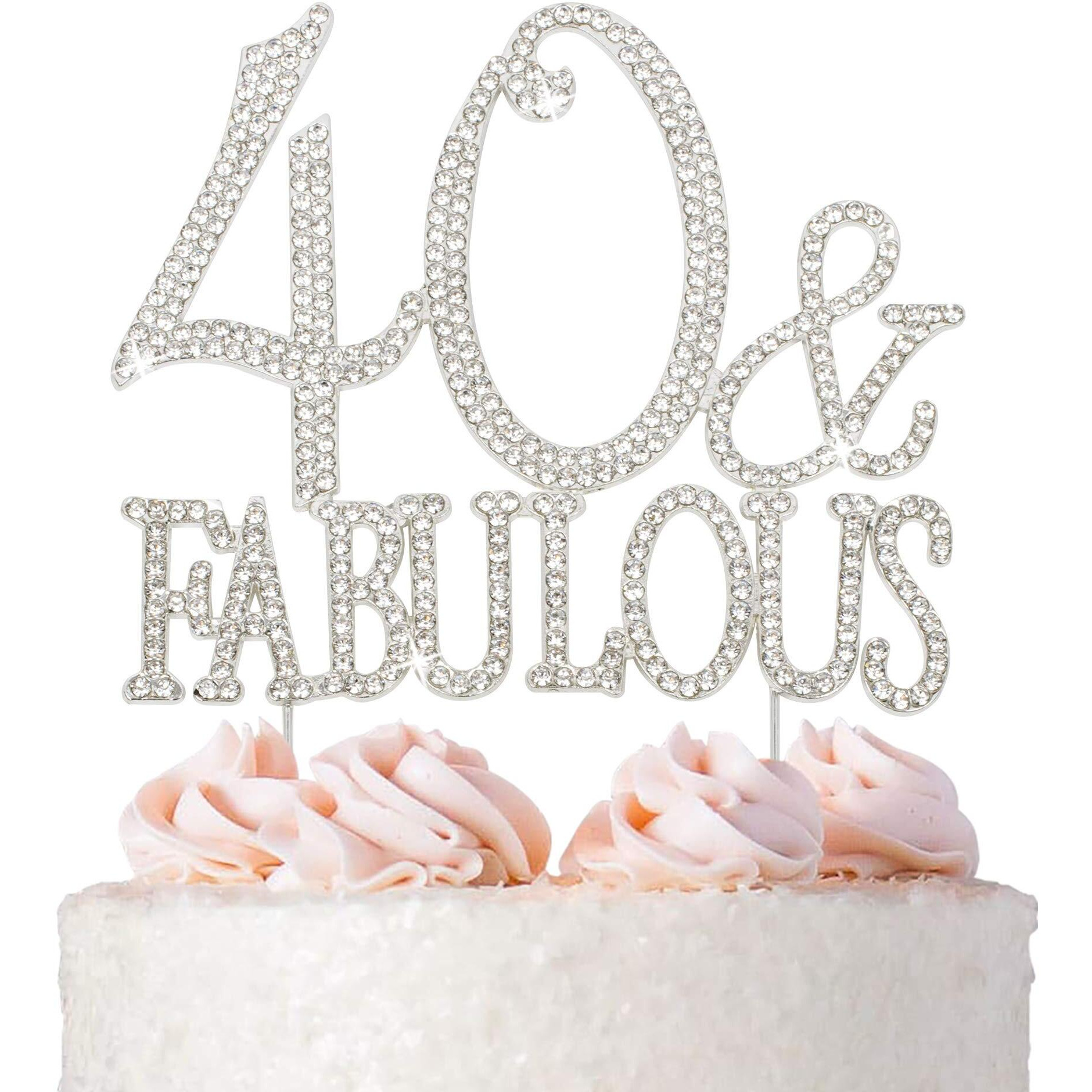 40 Cake Topper - Premium Silver Metal - 40 And Fabulous - 40Th Birthday Party Sparkly Rhinestone Decoration Makes A Great Centerpiece - Now Protected In A Box