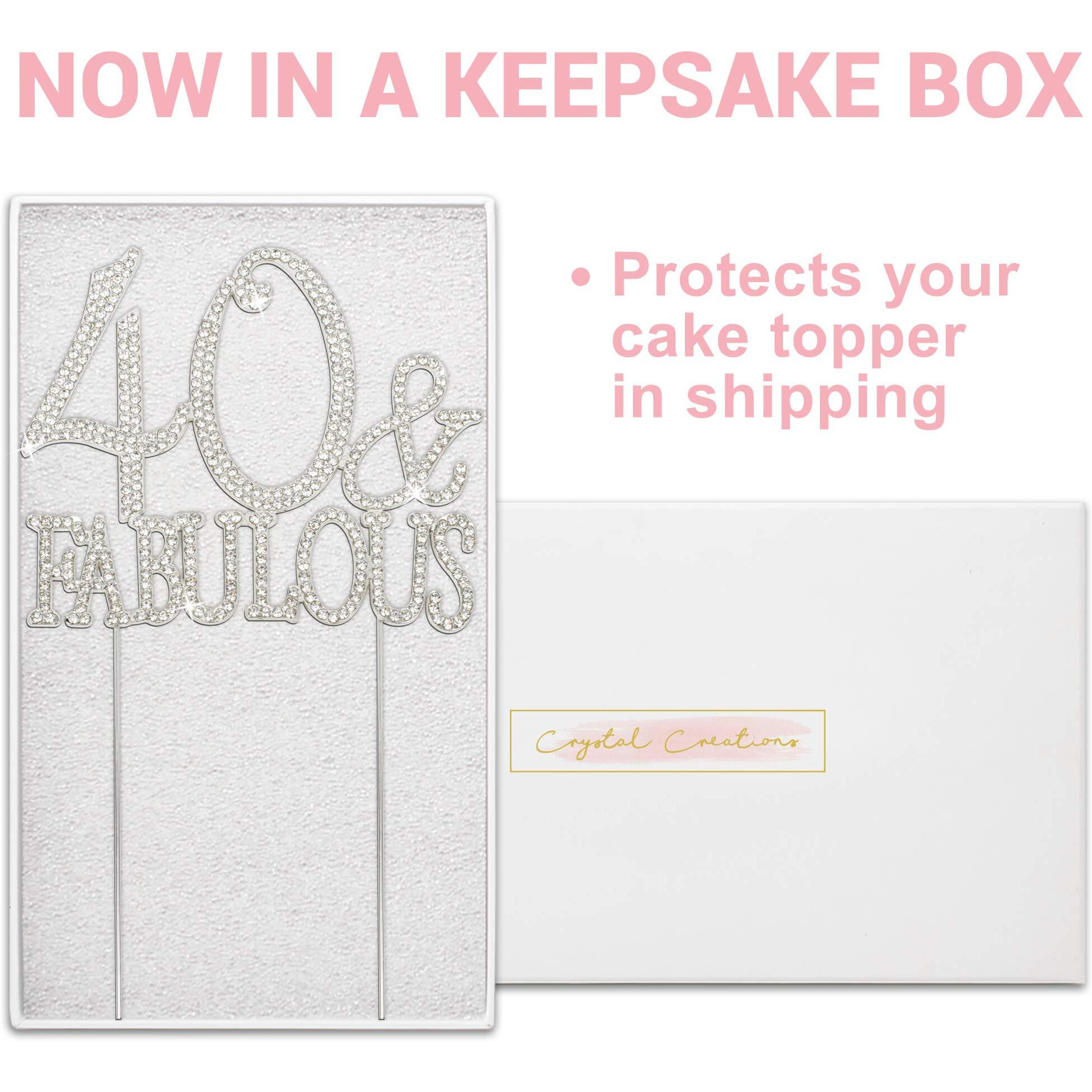 40 Cake Topper - Premium Silver Metal - 40 And Fabulous - 40Th Birthday Party Sparkly Rhinestone Decoration Makes A Great Centerpiece - Now Protected In A Box