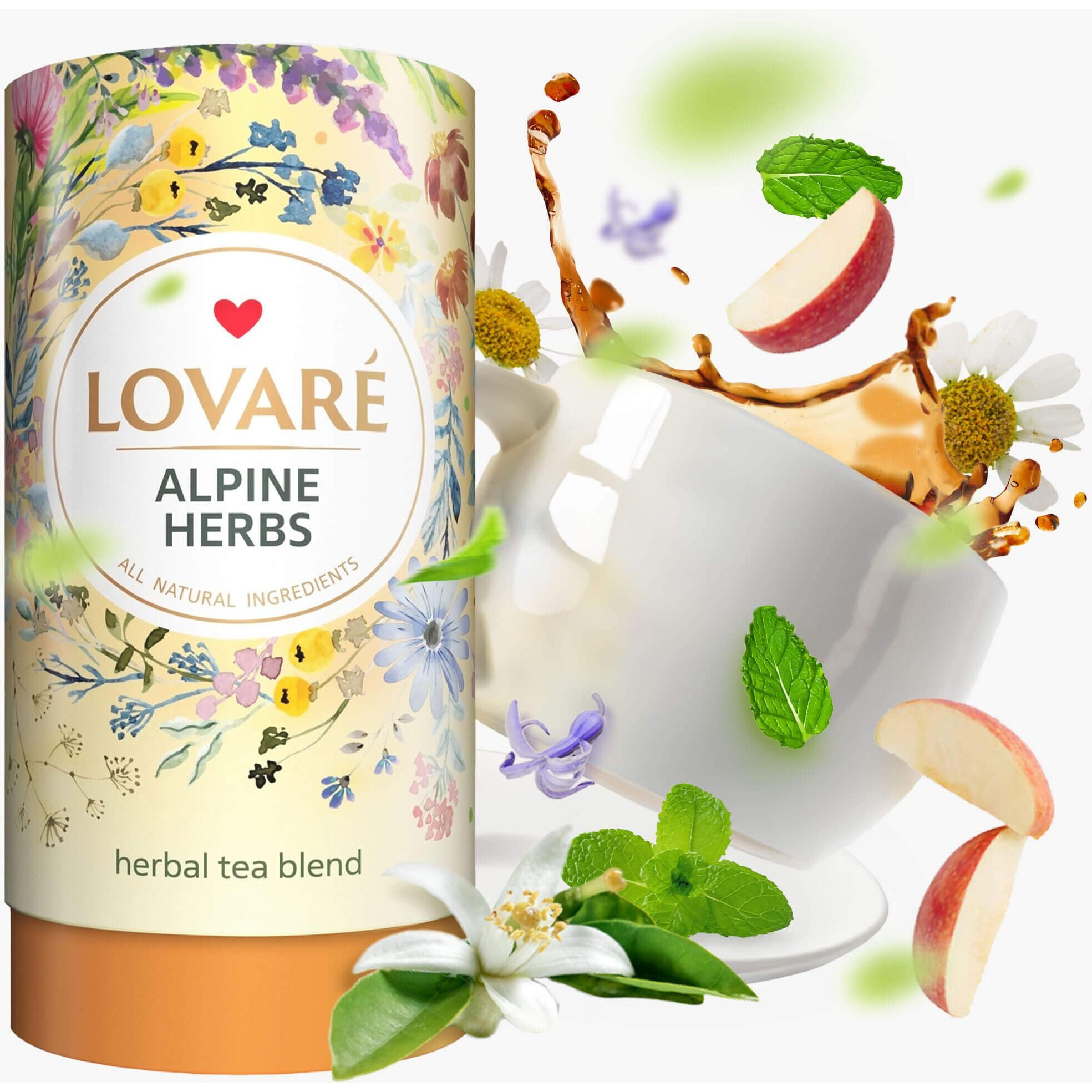 Lovare Alpine Herbs Loose Leaf Tea 80 G - Made In Ukraine - Lemongrass, Chamomile Flowers, Rose Hips, Orange Peel And Blossom, Blackberry Leaves, And More With 15 Paper Filters