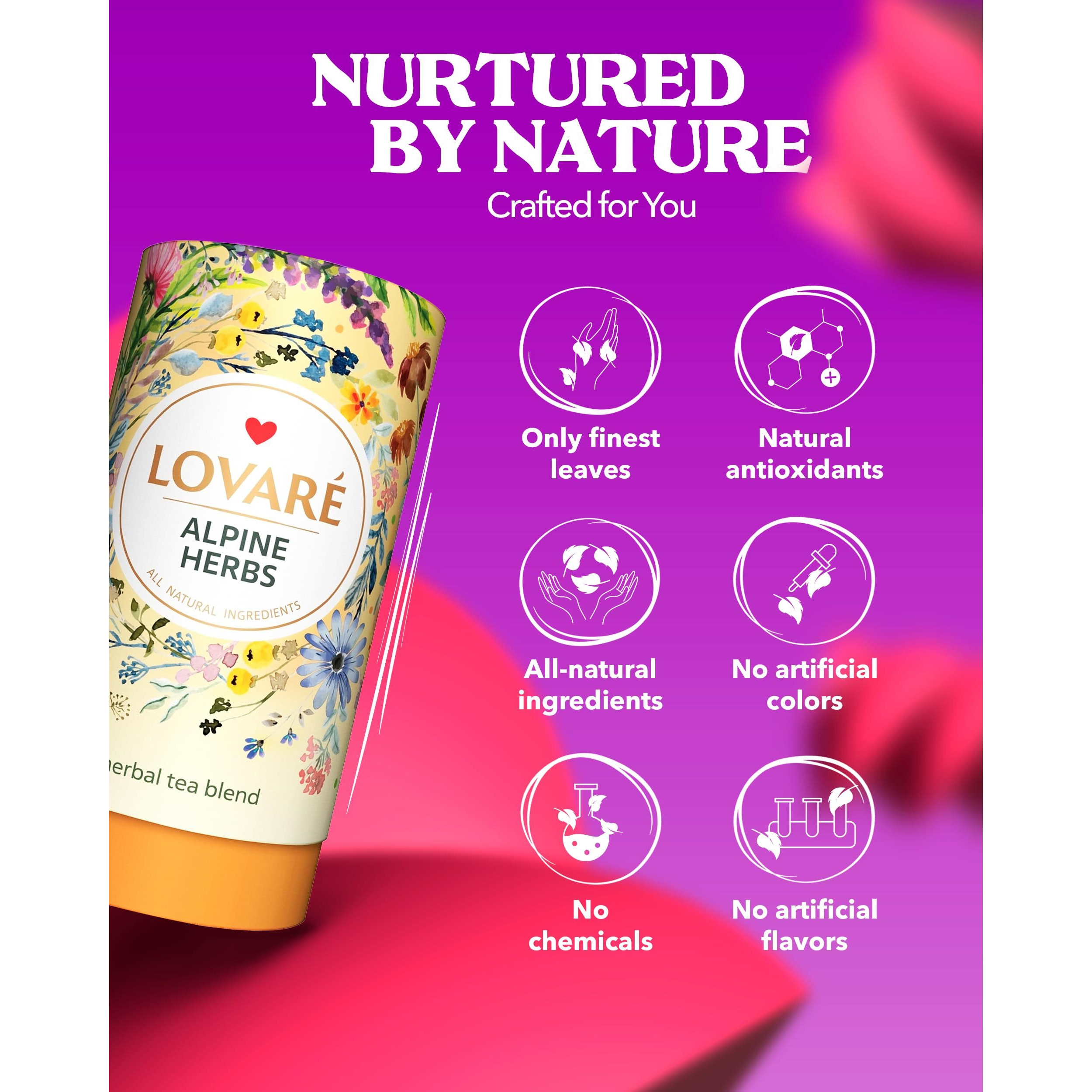 Lovare Alpine Herbs Loose Leaf Tea 80 G - Made In Ukraine - Lemongrass, Chamomile Flowers, Rose Hips, Orange Peel And Blossom, Blackberry Leaves, And More With 15 Paper Filters