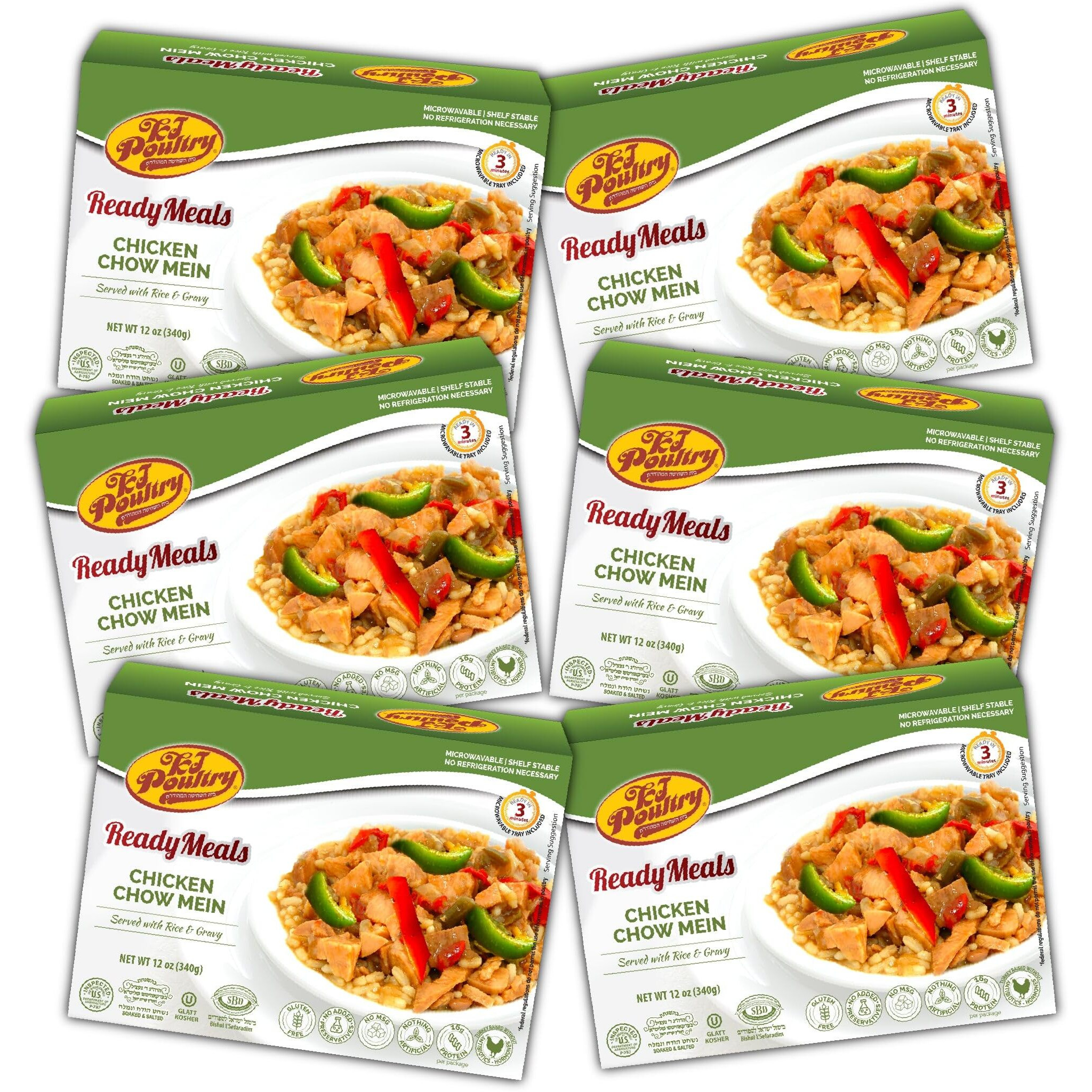 Kosher Chicken Chow Mein, Mre Meat Meals Ready To Eat, Gluten Free (6 Pack) Prepared Entree Fully Cooked, Shelf Stable Microwave Dinner - Travel, Military, Camping, Emergency Survival Protein Food