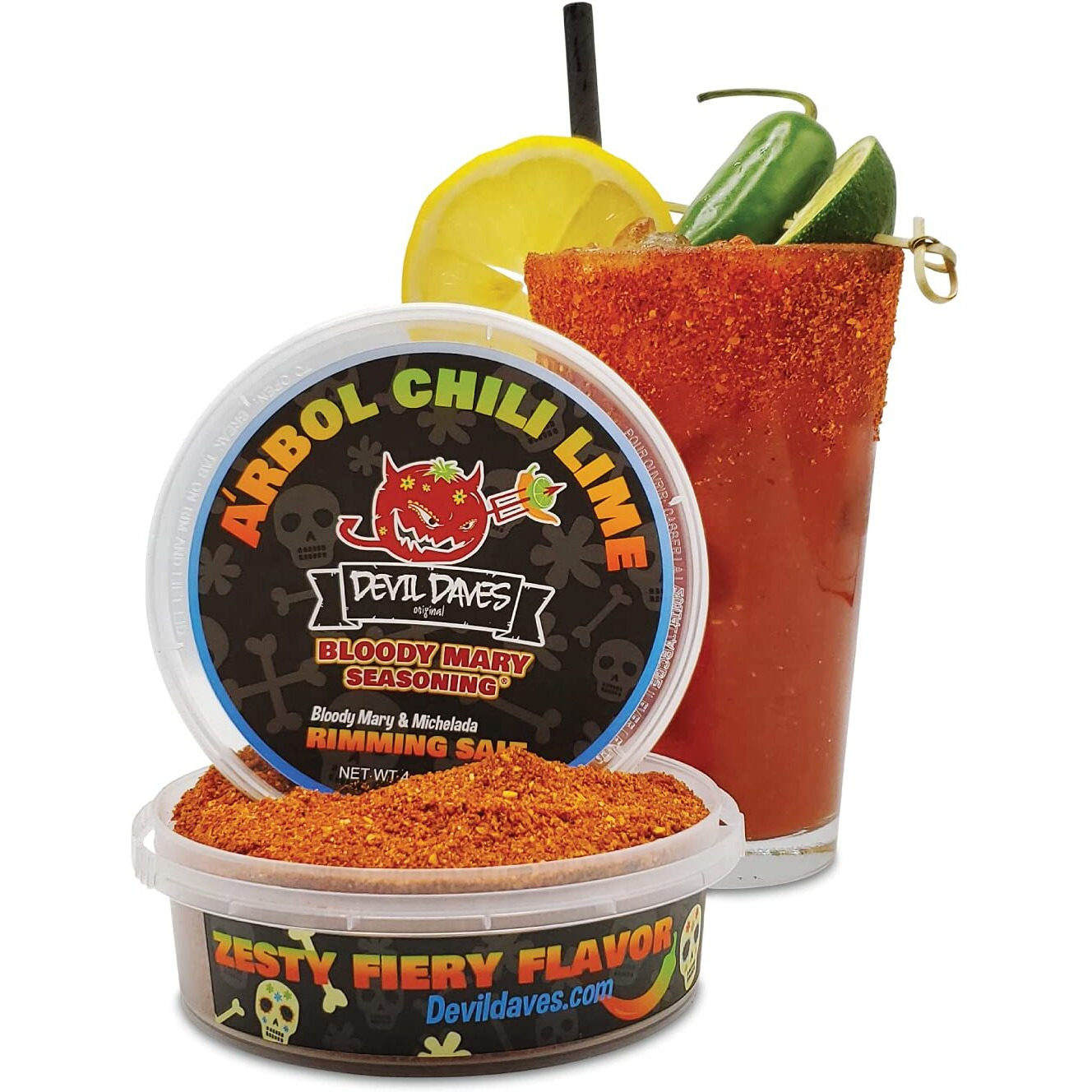 Devil Daves Bloody Mary Rimmer - Spicy Chelada Chili Lime - Premium Seasoning Blend - Use With Micheladas Or Spicy Maragaritas | 4.0 Oz.