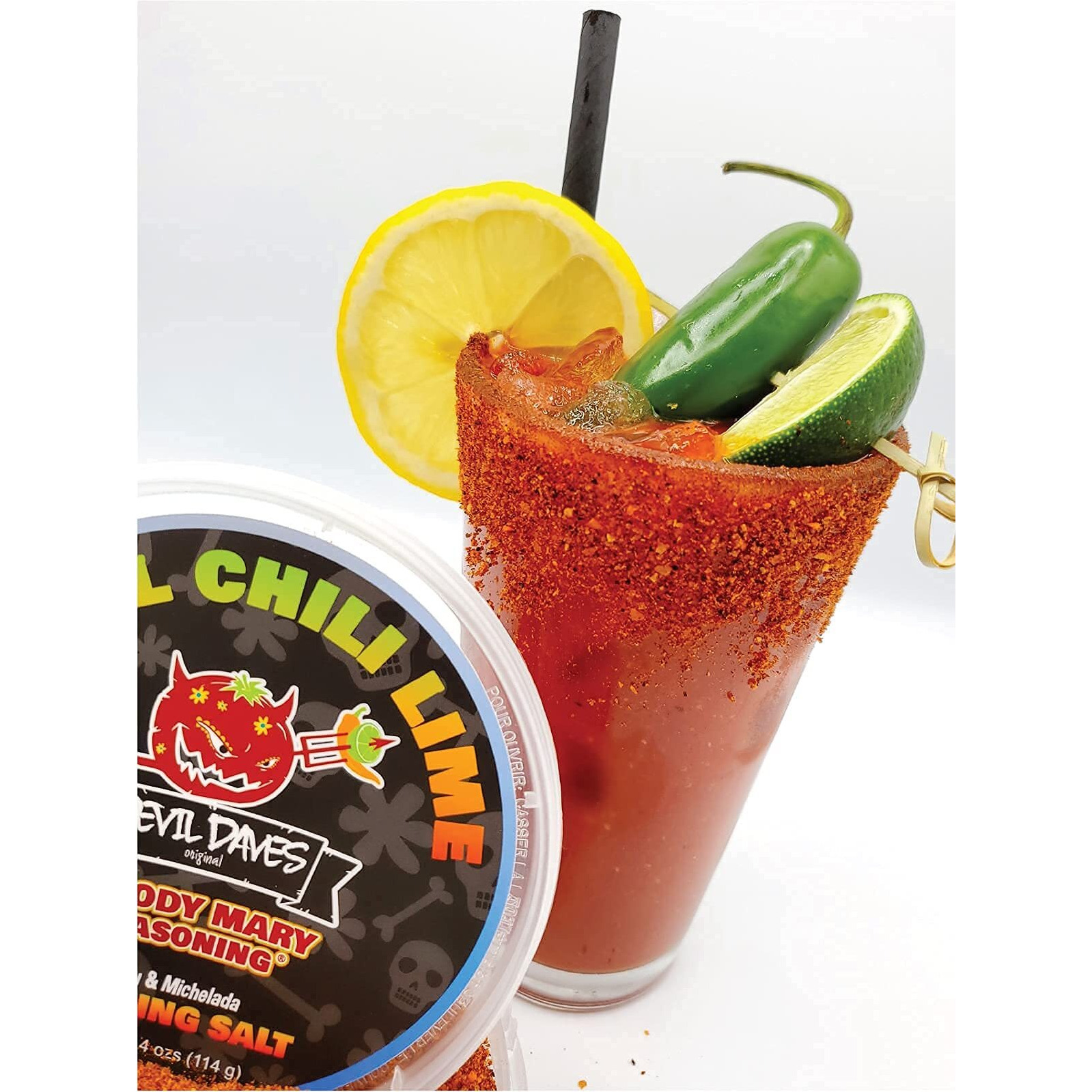 Devil Daves Bloody Mary Rimmer - Spicy Chelada Chili Lime - Premium Seasoning Blend - Use With Micheladas Or Spicy Maragaritas | 4.0 Oz.