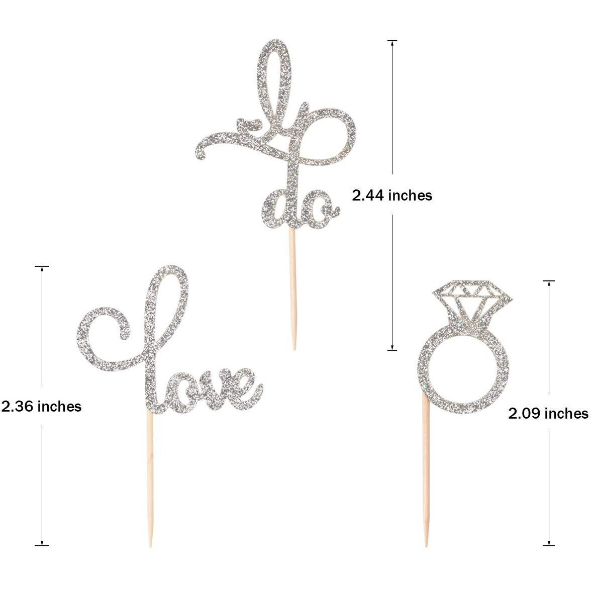 Donoter 48 Pcs Silver Glitter Diamond Ring Cupcake Toppers Love I Do Cake Picks For Wedding Engagement Party Decorations