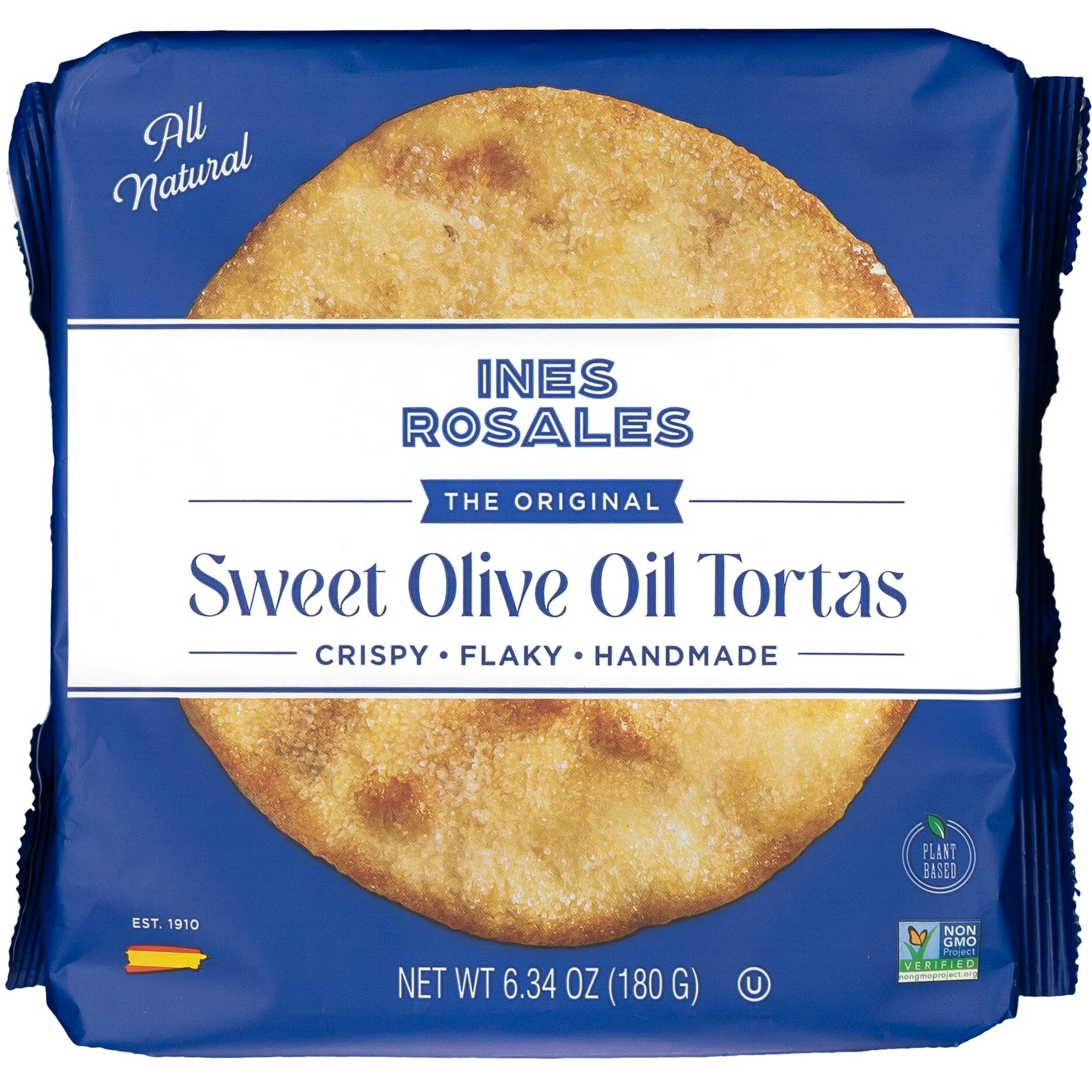 Ines Rosales Original Sweet Olive Oil Tortas (Pack Of 5) (Tortas De Aceite Originales) 6.34 Oz (180 G) Pack, Contains Each Pack Six Fine Mediterranean Crisps (Tortas) Individually Wrapped