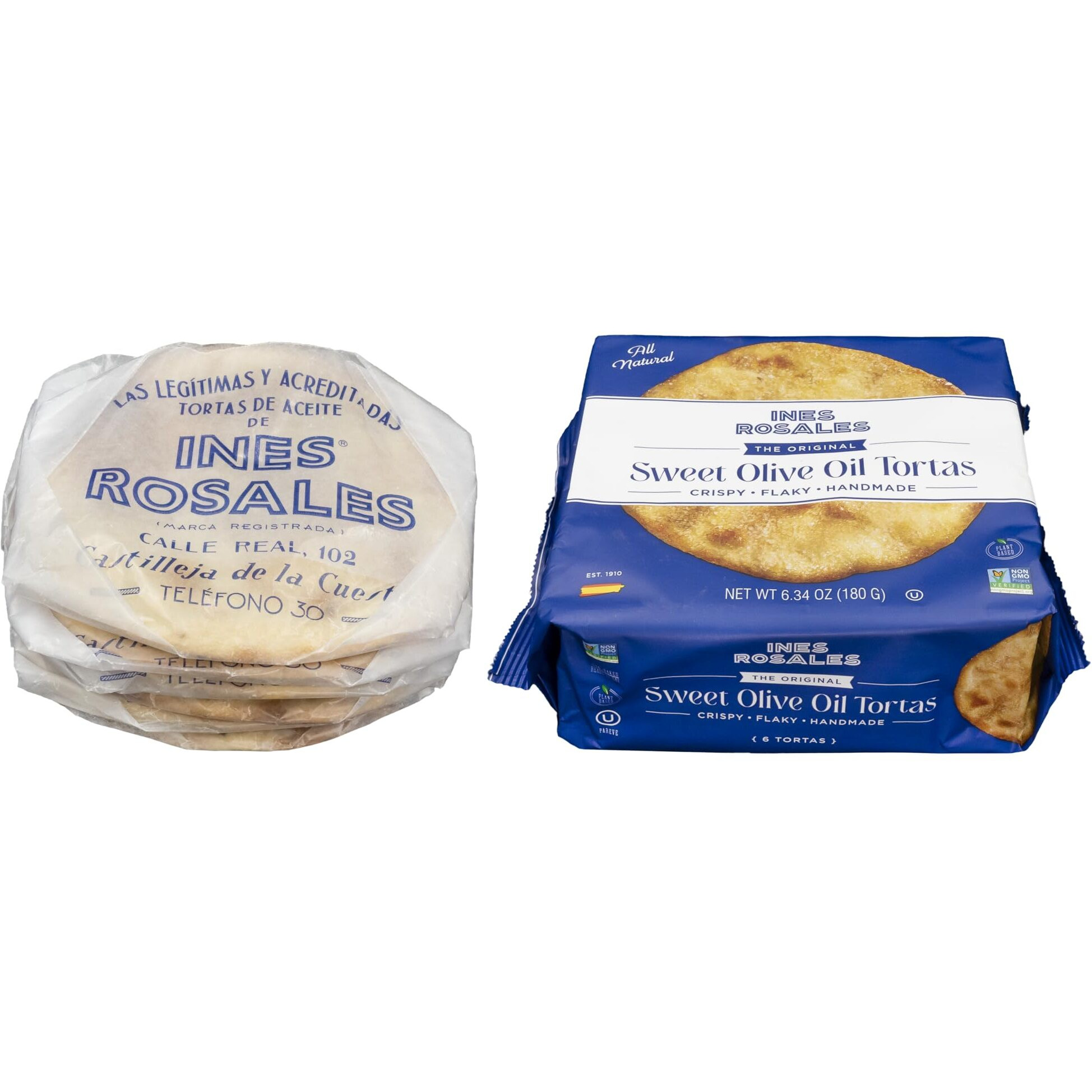 Ines Rosales Original Sweet Olive Oil Tortas (Pack Of 5) (Tortas De Aceite Originales) 6.34 Oz (180 G) Pack, Contains Each Pack Six Fine Mediterranean Crisps (Tortas) Individually Wrapped