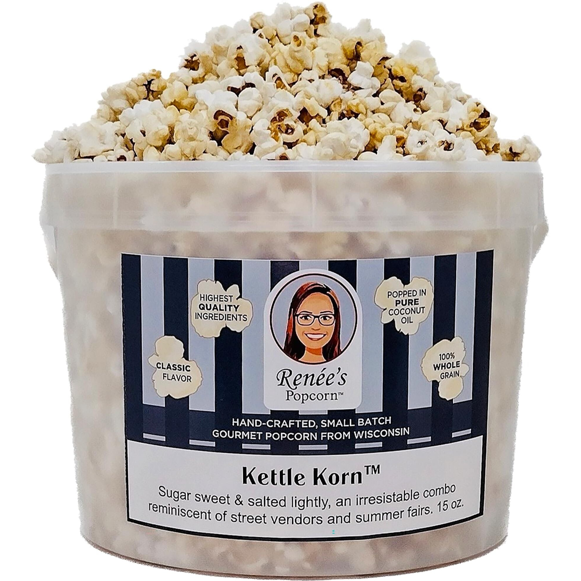 Ren  Es Kettle Korn Gourmet Popcorn - Sugar Sweet, Salted Lightly A Delightful, Crispy, Sweet Popped Fresh, Handmade Delightful Snack Or Gift In 1.1-Gallon Plastic Bucket Tin.