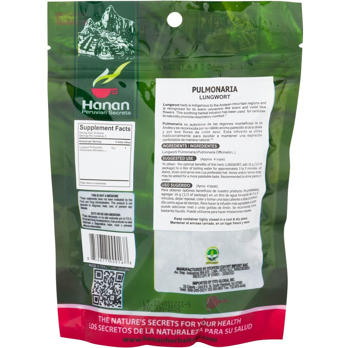 Hanan Lungwort (Pulmonaria) Loose Leaf Tea 1.8 Oz (50 G) - Dried Pulmonaria Plant Leaves - Herbal Tea Supplement