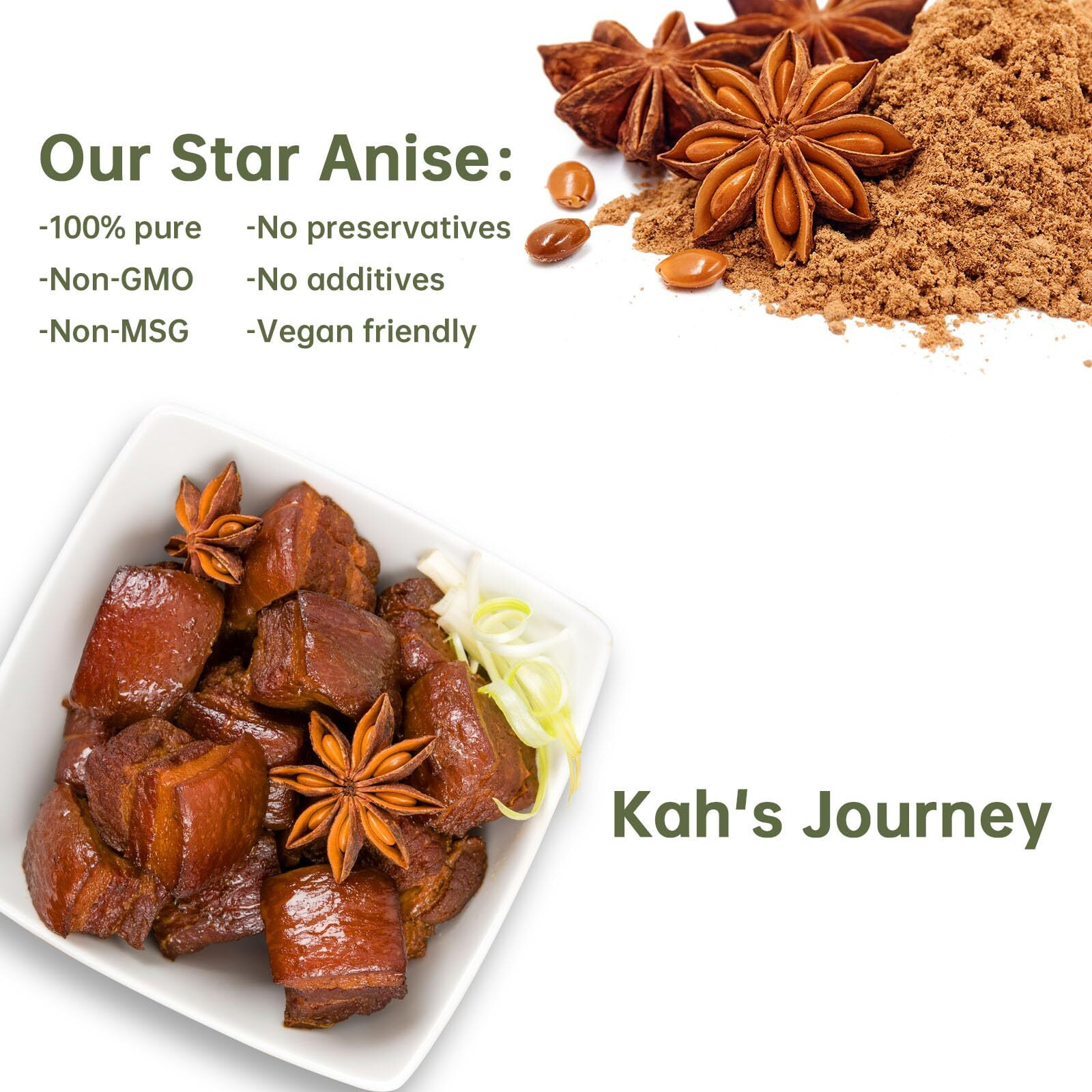 Kah's Journey Star Anise - Star Anise Whole 8 Oz, Chinese Star Anise Pods For Cooking, Baking, Or Brewing Tea, Dried Star Anise Spice