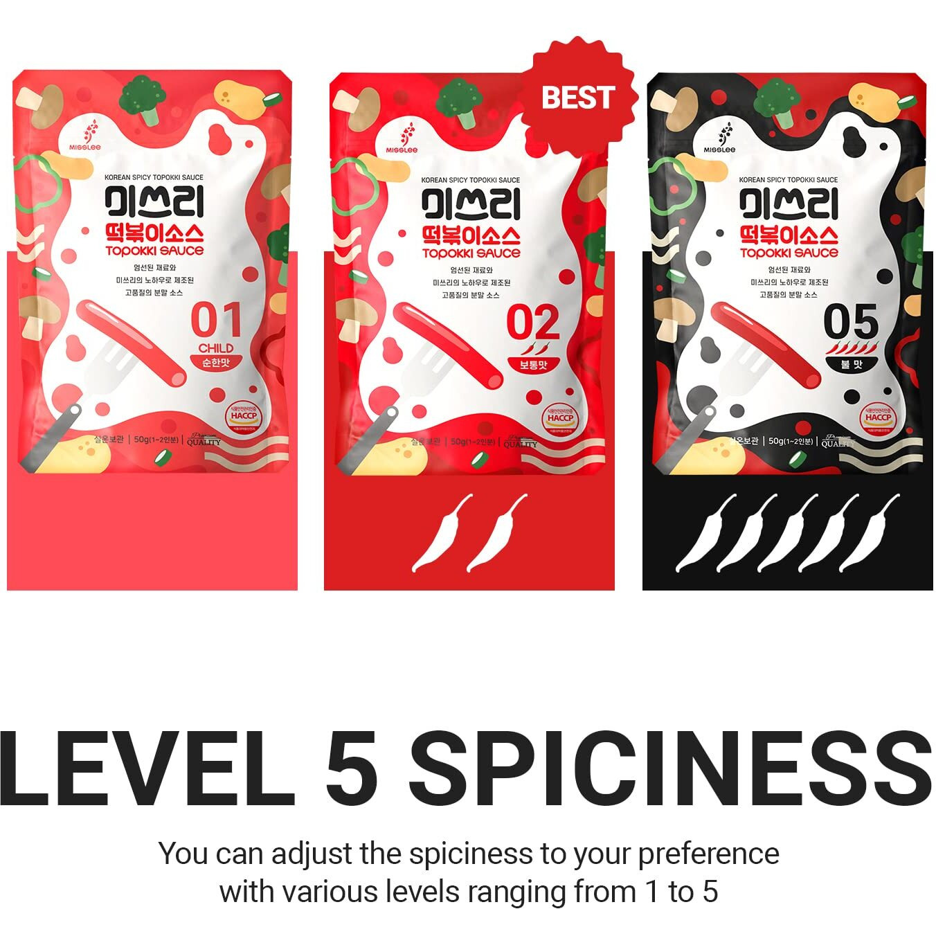 Misslee Tteokbokki Sauce Mix, For Quick & Easy Tteokbokki At Home, 5 Pack, 2 Servings Each, Level 4 Hot, Intense Heat For The Brave At Heart, Korean Sauce For Rice Cakes, Stir-Fries & More