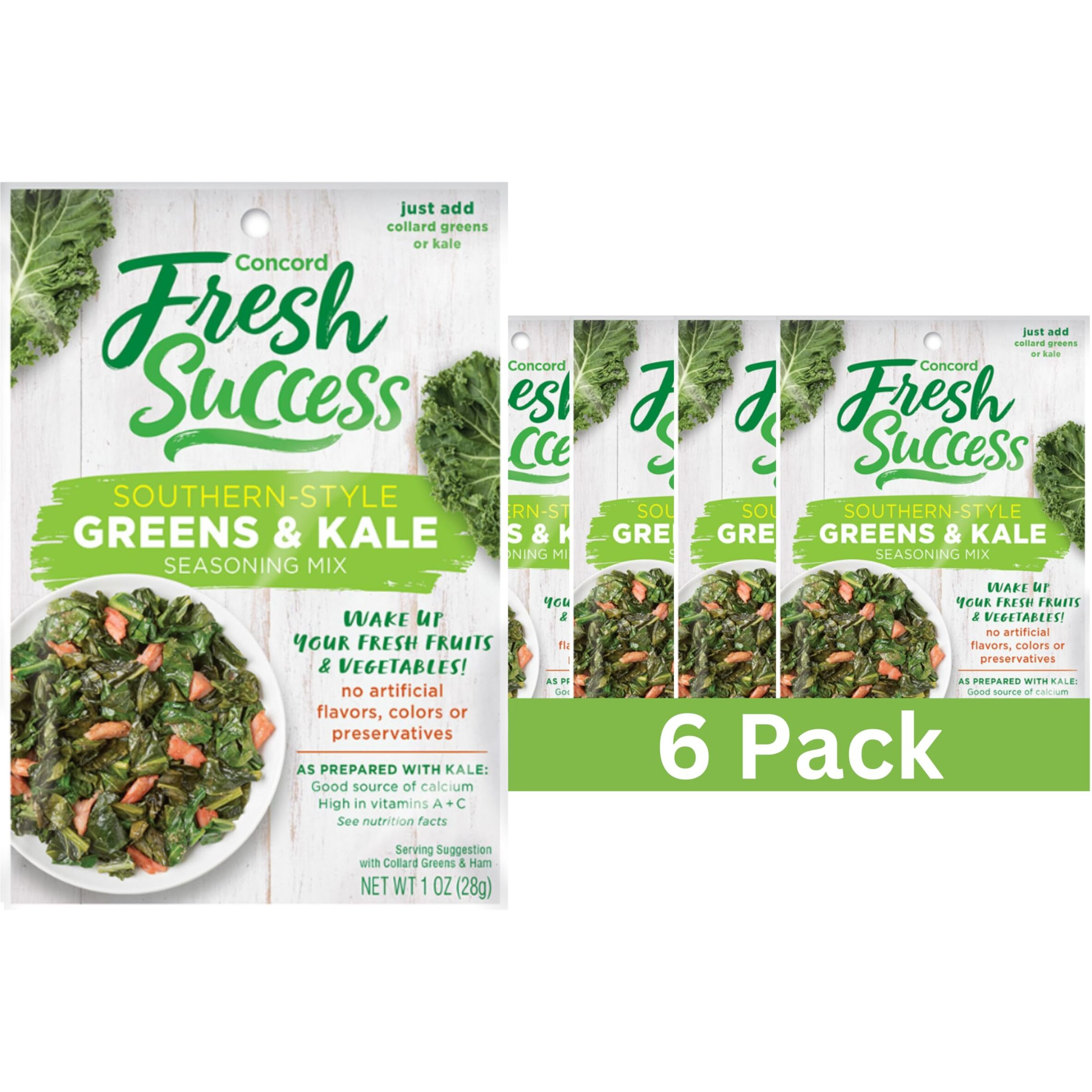 Concord Foods Southern-Style Greens And Kale Seasoning Mix Authentic Southern Flavors For Delicious, Smoky Kale And Collard Greens 1 Oz (Pack Of 6)