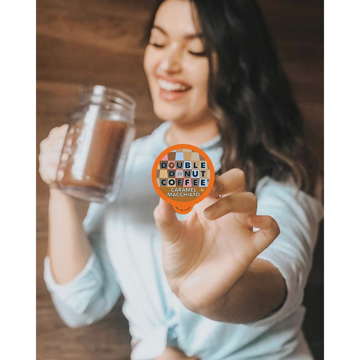 Double Donut Flavored Coffee Pods, Caramel Macchiato Coffee, Caramel Coffee For Keurig K Cups Machines, Medium Roast Coffee In Recyclable Pods, 24 Count