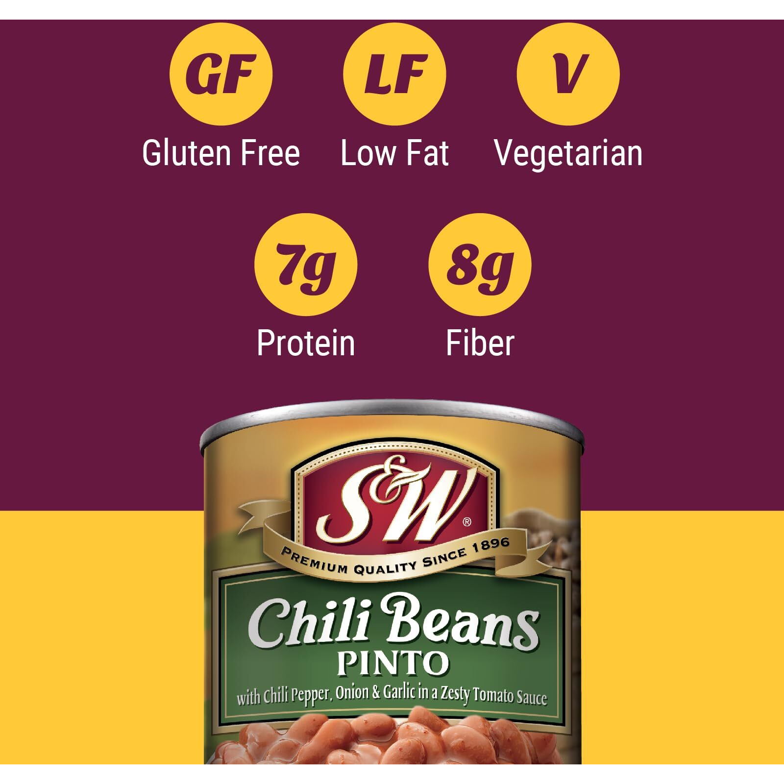 S&W Canned Chili Beans, Pinto Beans, Plant Protein And Fiber, Gluten Free, Vegan, Low Fat, 12 Pack Of 15.5 Oz Cans