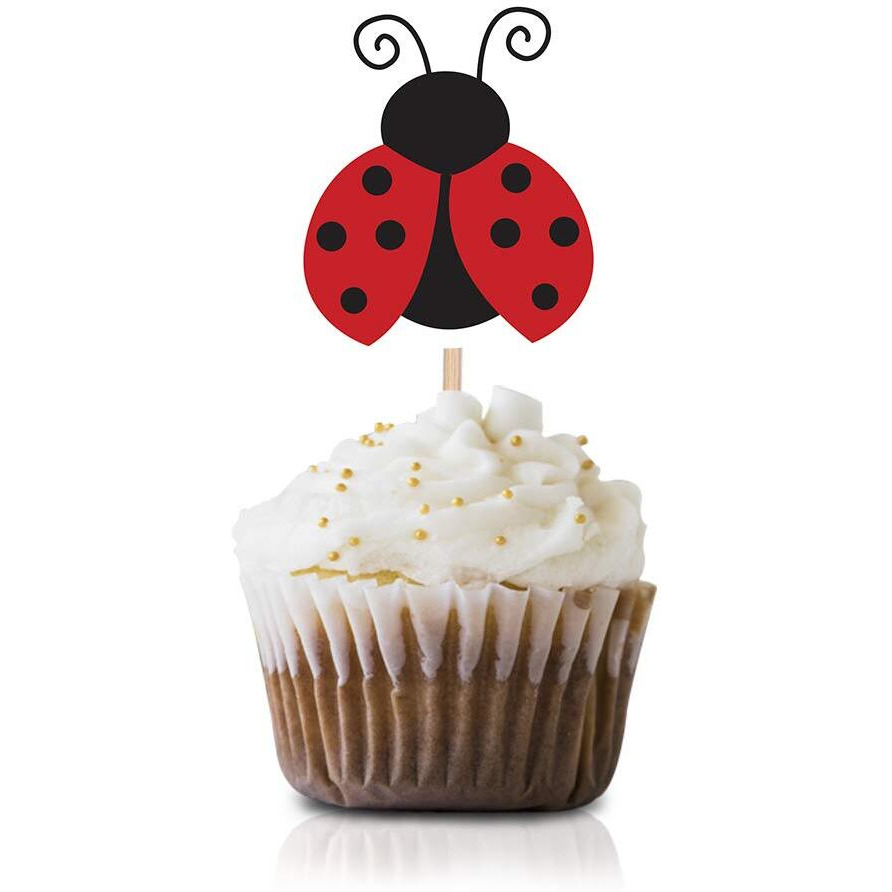 Ladybug Cupcake Topper Picks, 24-Pack Boy Girl Red Ladybugs Baby Shower Birthday Party Decorations