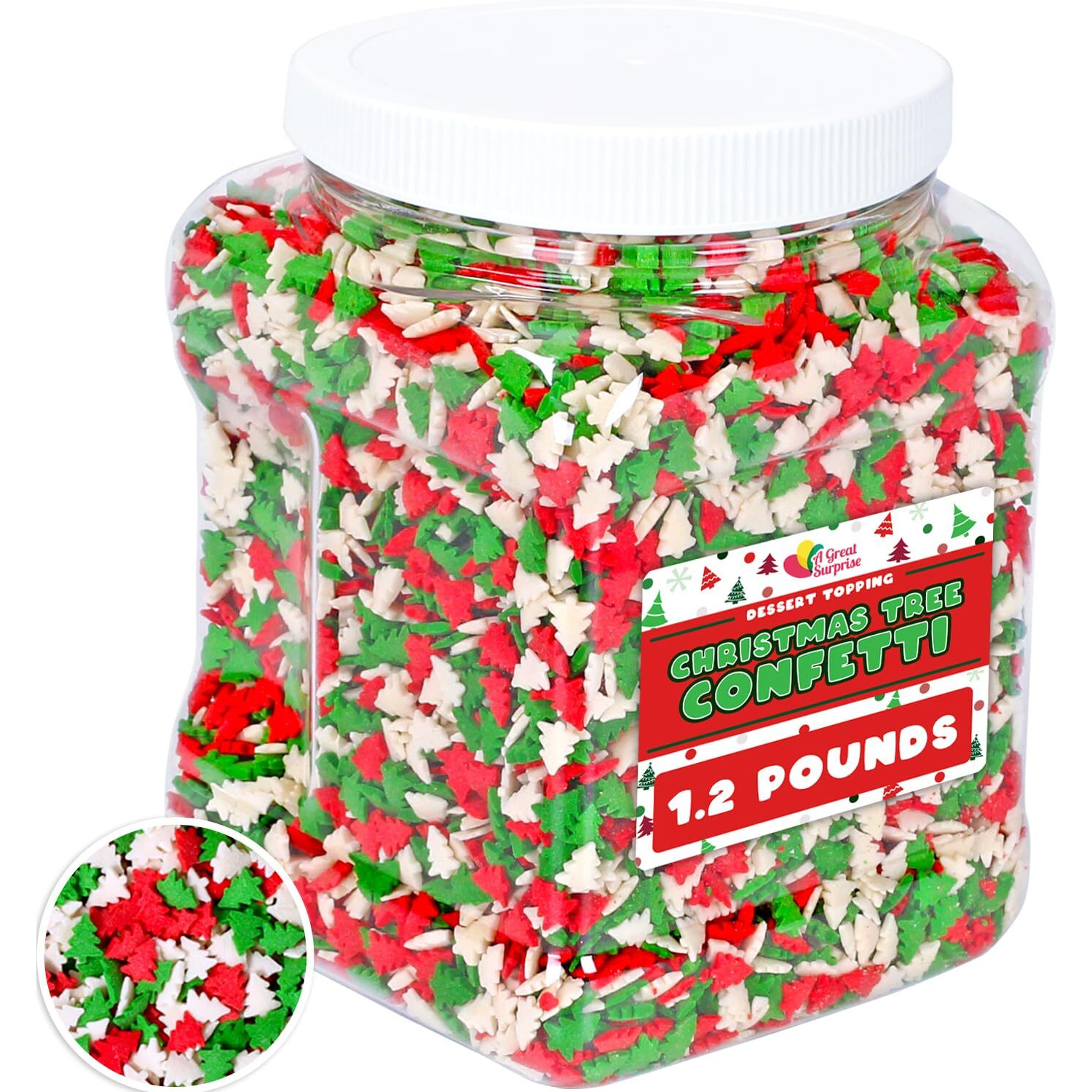 Christmas Tree Sprinkles - 1.2 Pounds - Bulk Red And Green Confetti Sprinkles - Holiday Sprinkles For Cookie Decorating - Christmas Jimmies For Gingerbread Cookies, Baking, Cupcakes