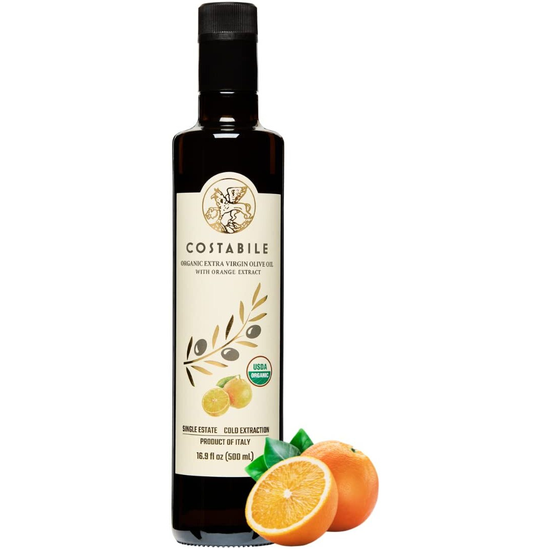 Orange Infused Olive Oil Extra Virgin From Puglia, Italy. Organic Orange Olive Oil Infused With Natural Orange. For Salad Dressing, Baking And Cooking - Costabile 16.9 Fl.Oz