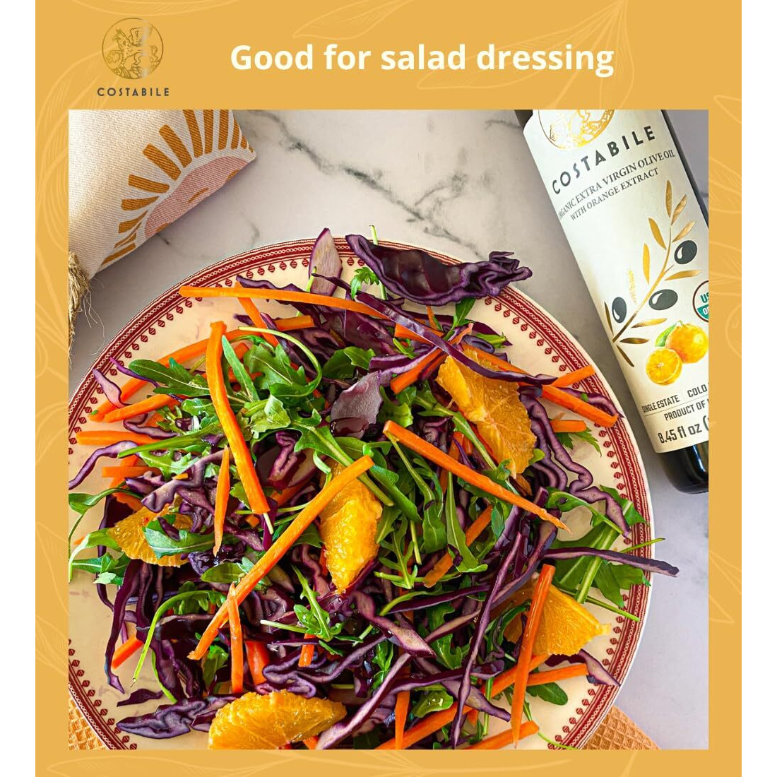 Orange Infused Olive Oil Extra Virgin From Puglia, Italy. Organic Orange Olive Oil Infused With Natural Orange. For Salad Dressing, Baking And Cooking - Costabile 16.9 Fl.Oz