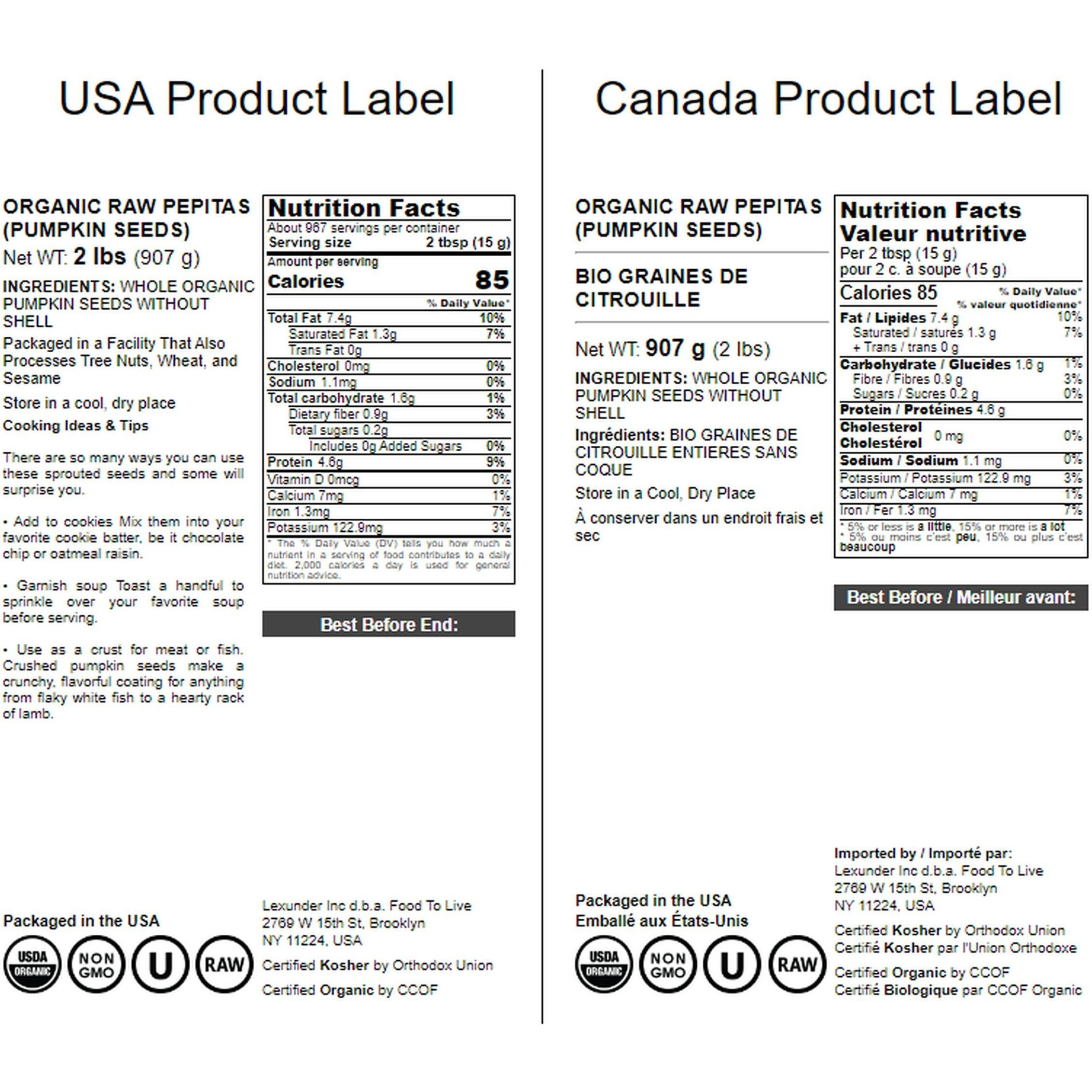 Food To Live Pepitas/Semillas De Calabaza Org  Nicas (Crudas, Sin Cascara) (2 Pounds)