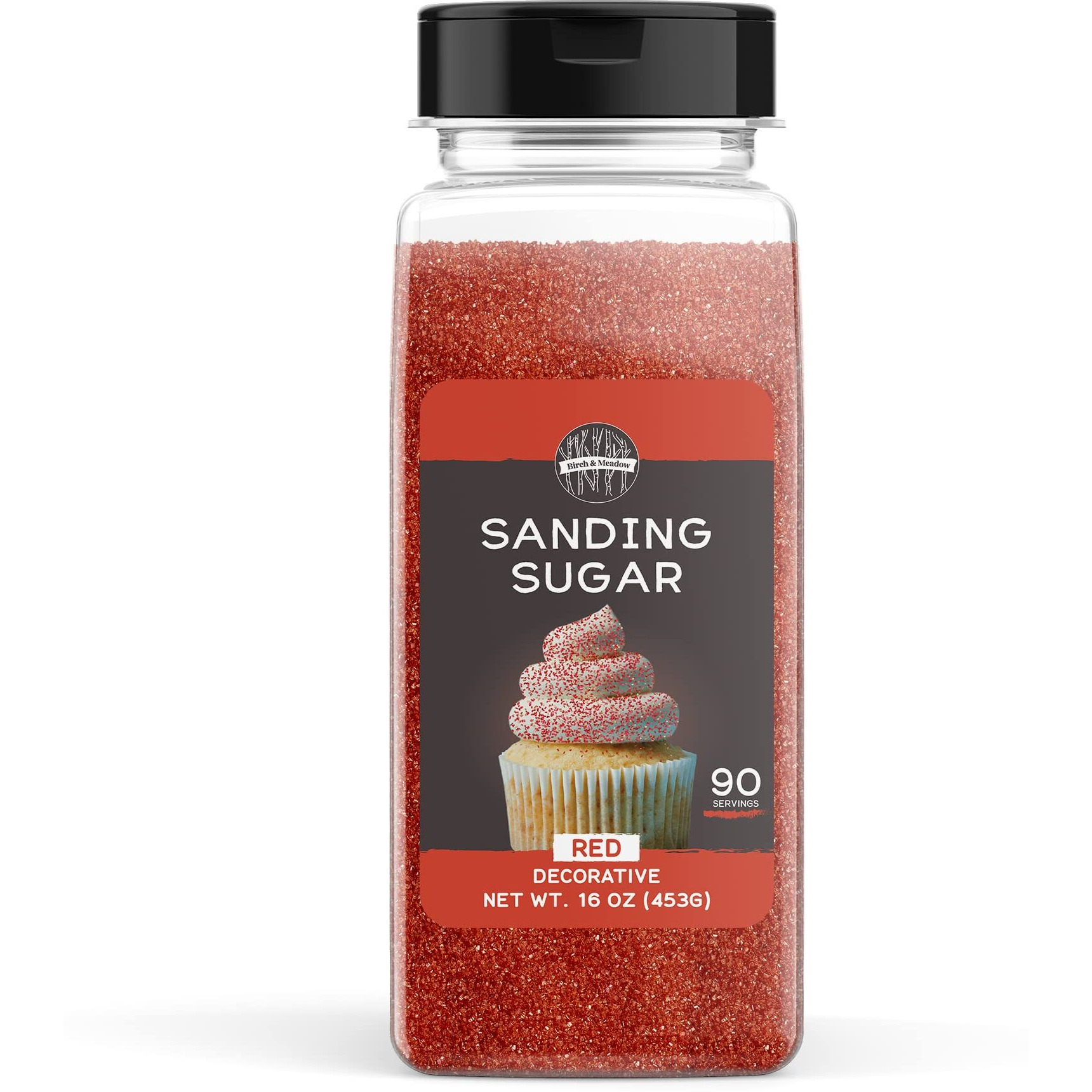 Birch & Meadow Sanding Sugar, Red, 1 Lb, Colorful Sugar Crystals For Festive Holiday Baking