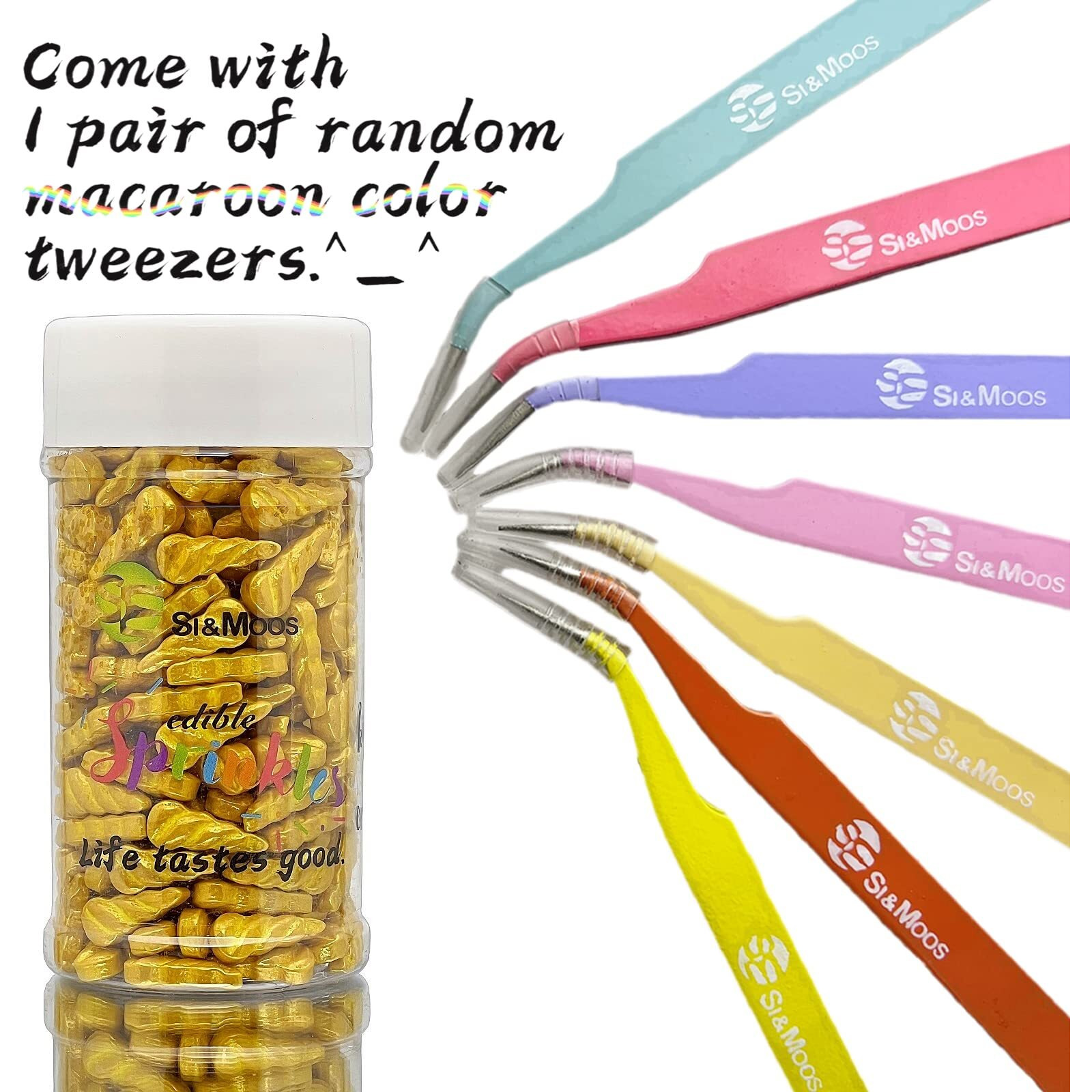 Se Si&Moos Unicorn Horn Sprinkles | Unicorn Horn Cupcake Toppers | Unicorn Sprinkles | Gold Horn Sprinkles For Decorating | Unicorn Horn Cake Decorations 3 Oz With Tweezers